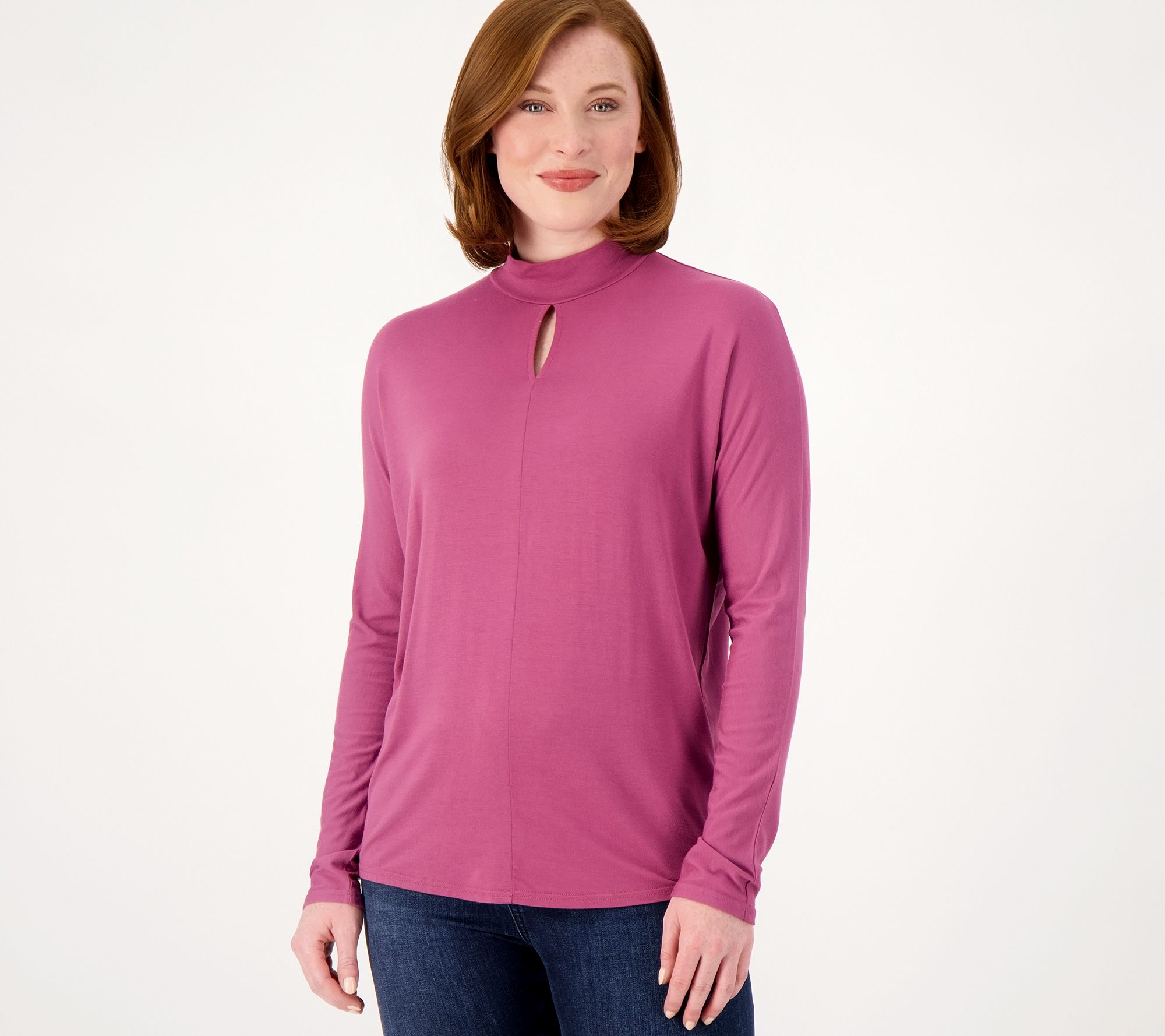 "As Is" Laurie Felt Silky Blend Mock Neck Top with Dolman Sleeves