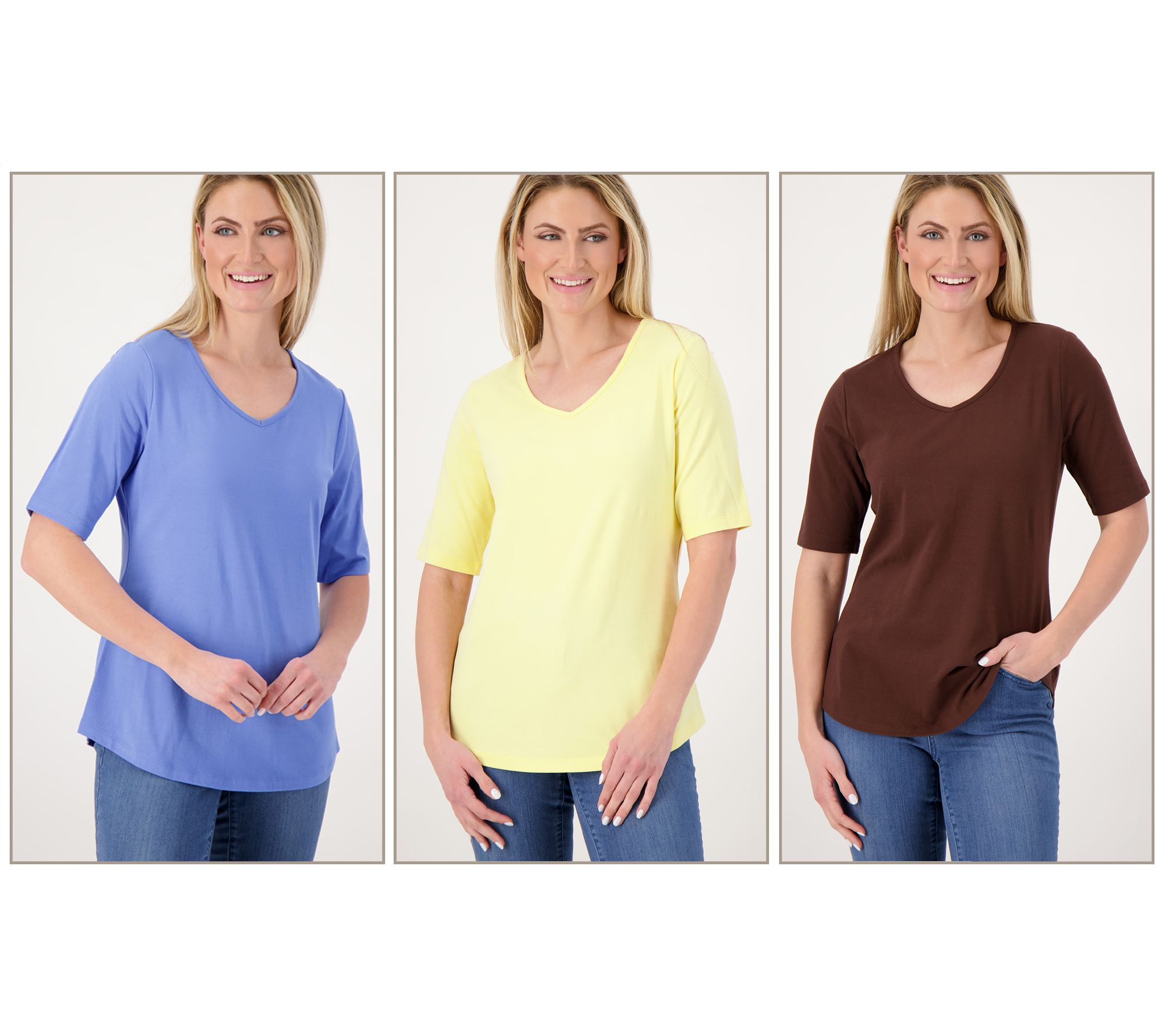 QVC  Denim & Co. Essentials Perfect Jersey Long-Sleeve Top 3-Pack