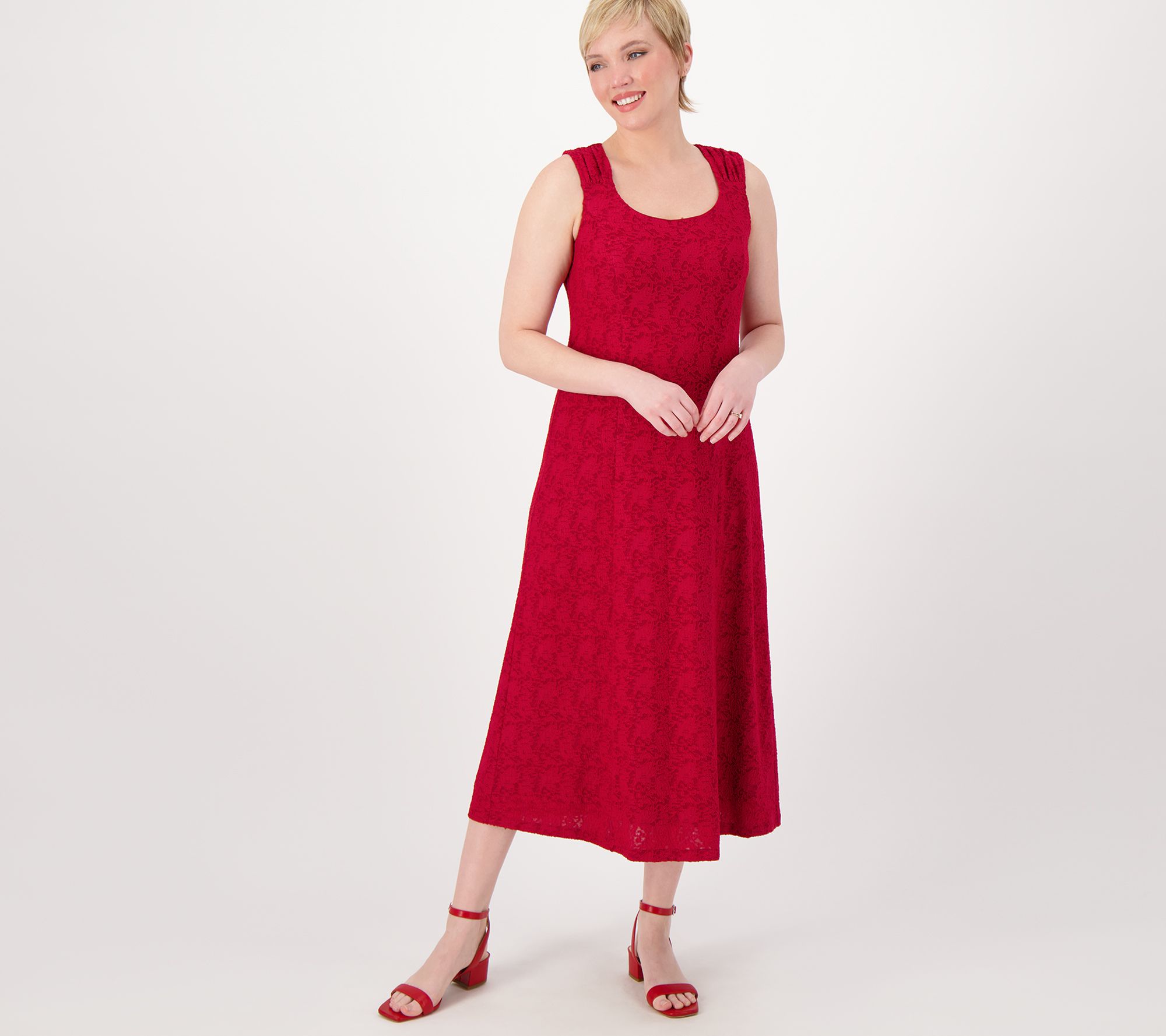 Susan Graver Occasions Reg Burnout Knit Sleeveless Midi Dress