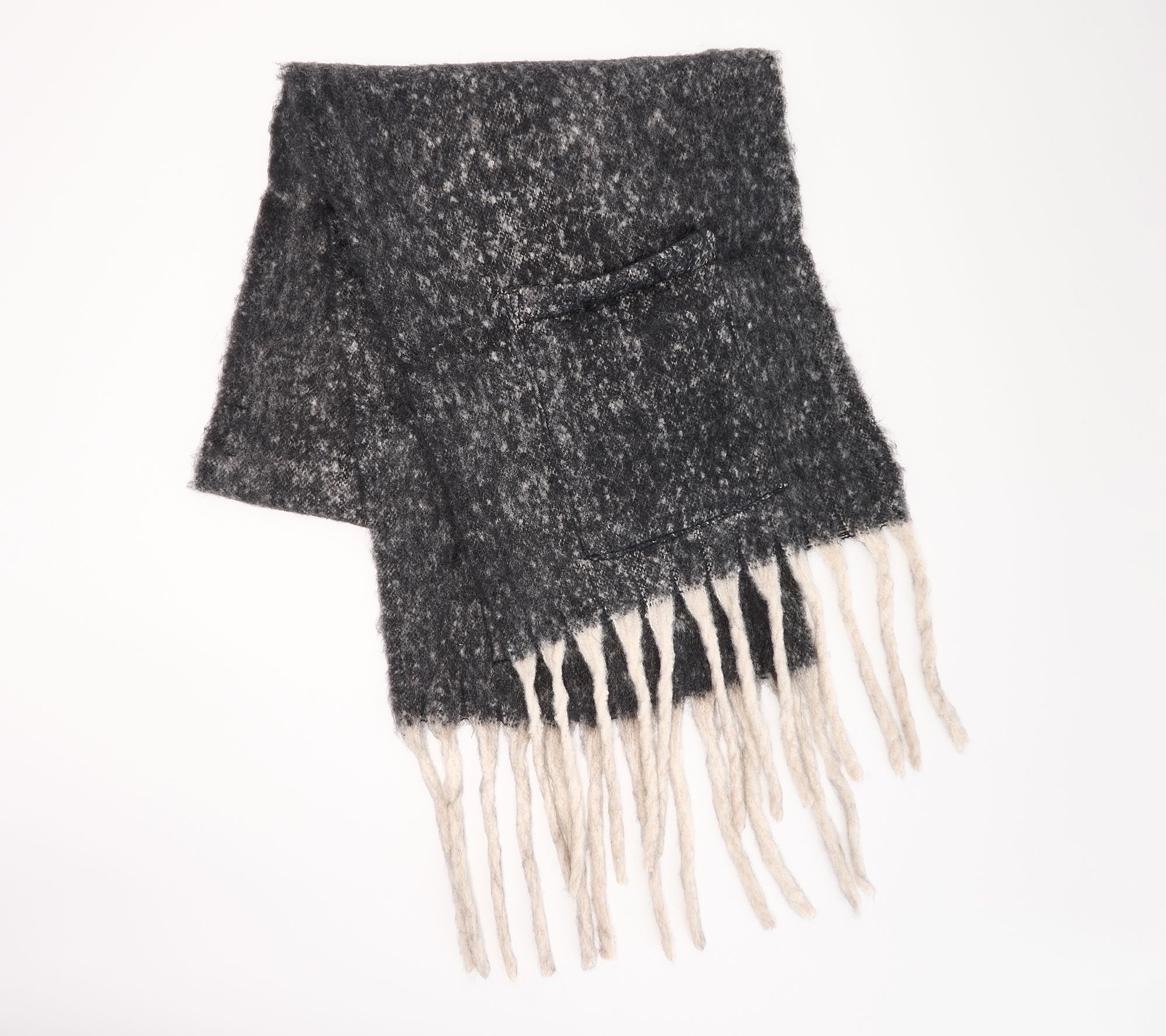 Sprigs Oversized Solid Fringe Scarf with Pockets - QVC.com