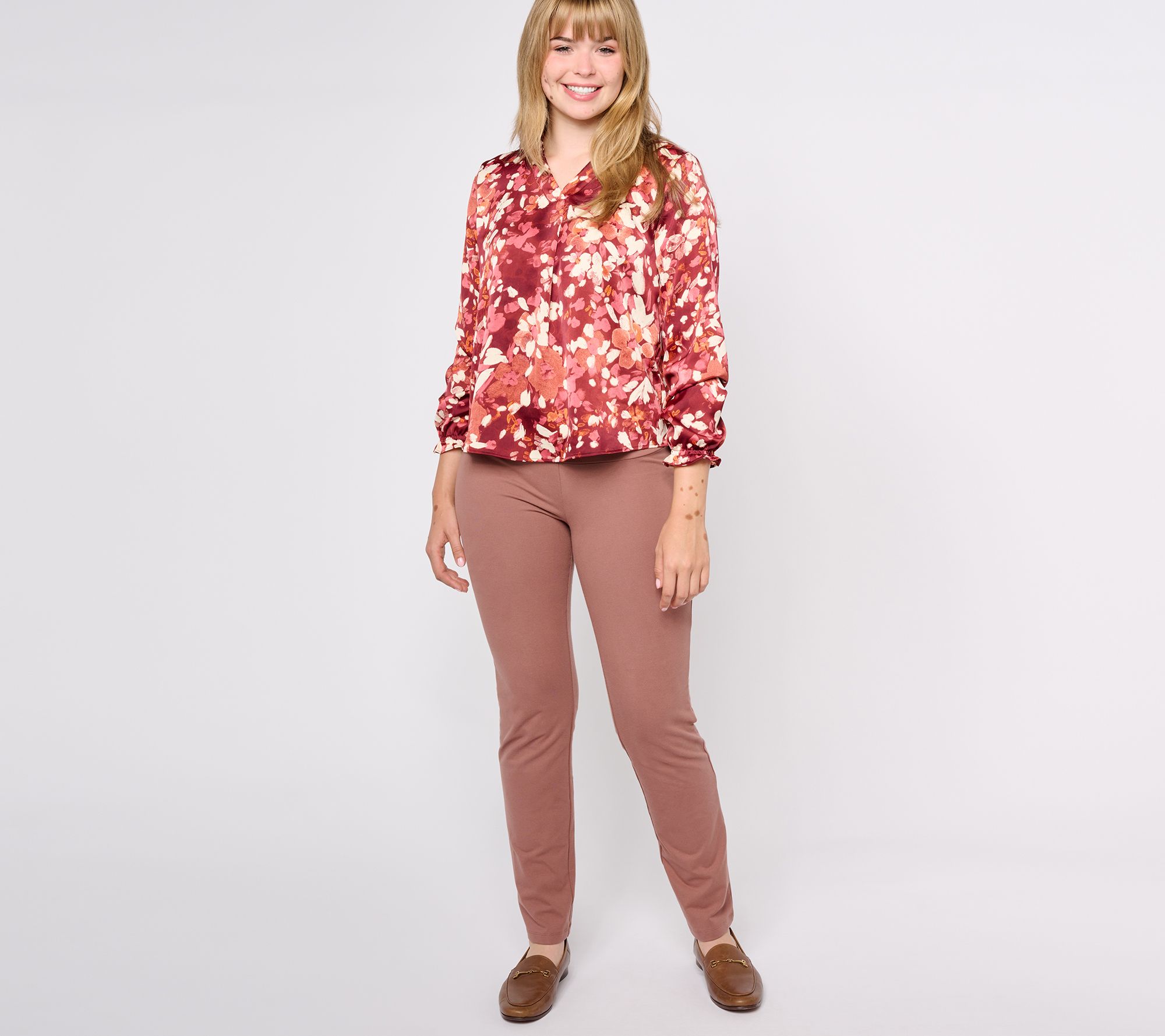 Denim & Co. Printed V-Neck Blouse with Smocked Cuff - QVC.com