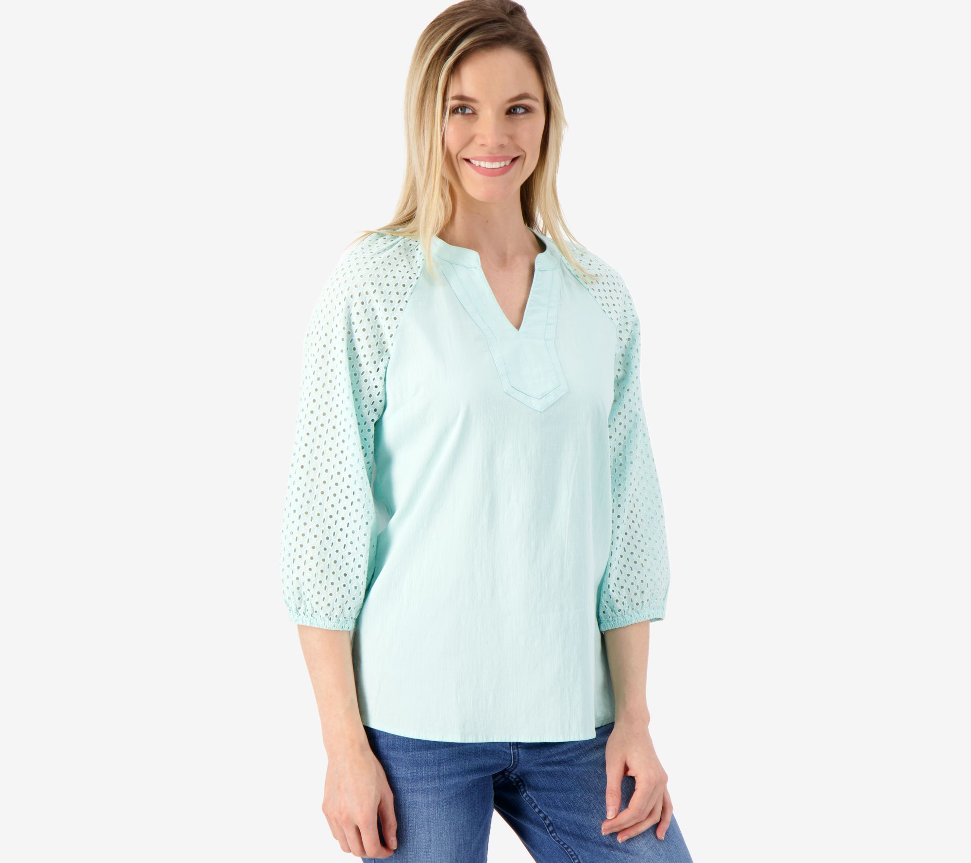 "As Is" Denim & Co. Canyon Retreat Regular Eyelet Sleeve Tunic