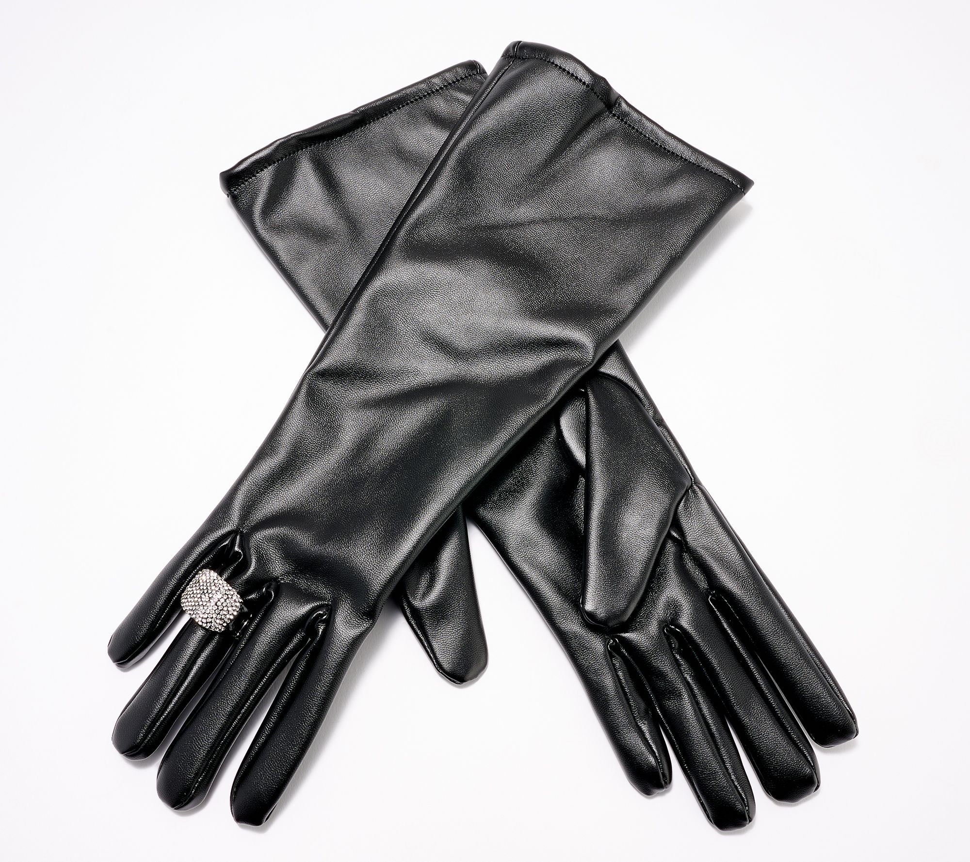 Amiee Lynn Accessories Elbow Leatherette Gloves w/ Ring