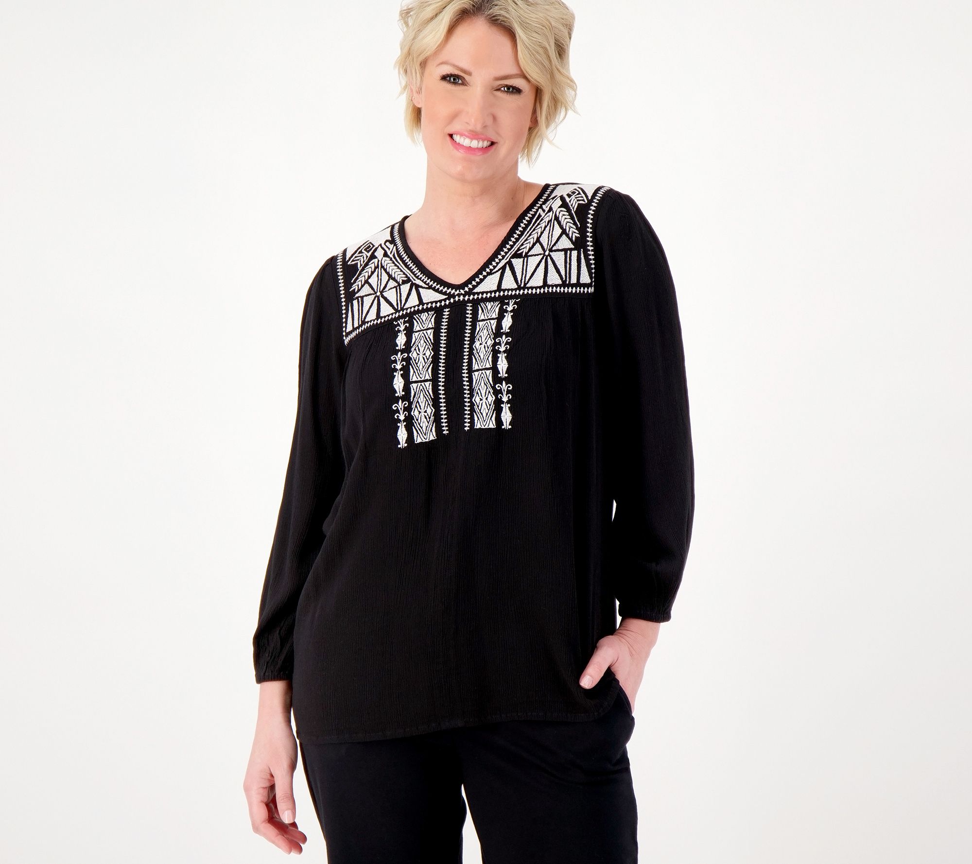 "As Is" Susan Graver PURE Woven Crinkled Gauze V-Neck Top