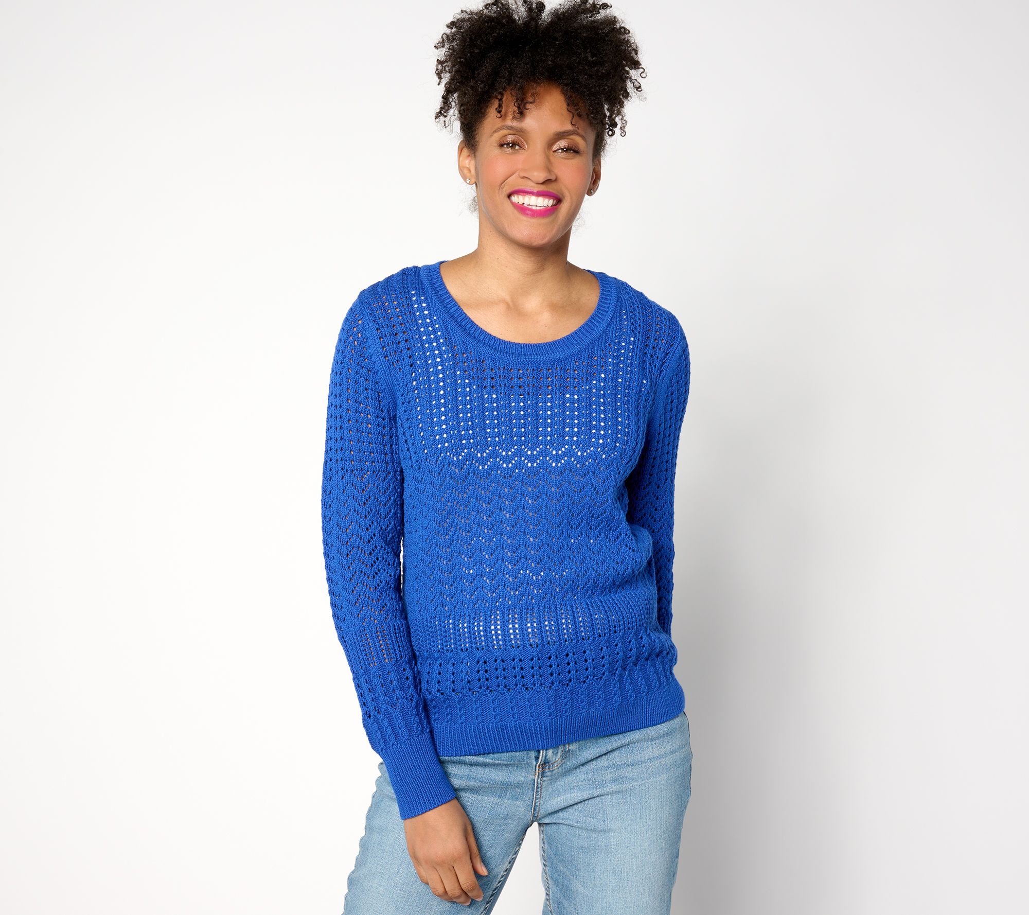 Isaac Mizrahi Live! Open Work Stitch Pullover Sweater