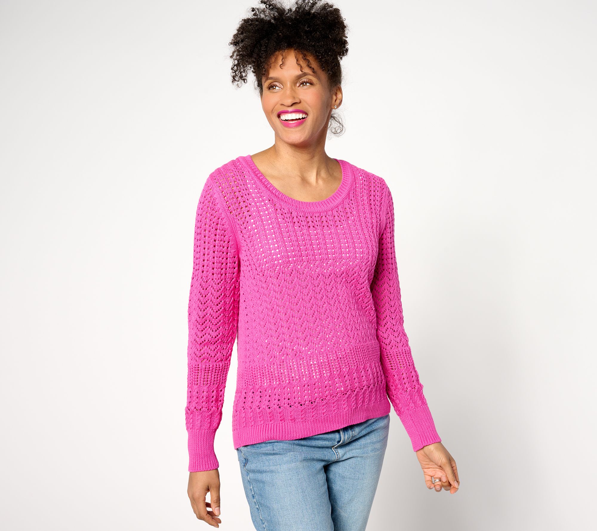 Isaac Mizrahi Live! Open Work Stitch Pullover Sweater