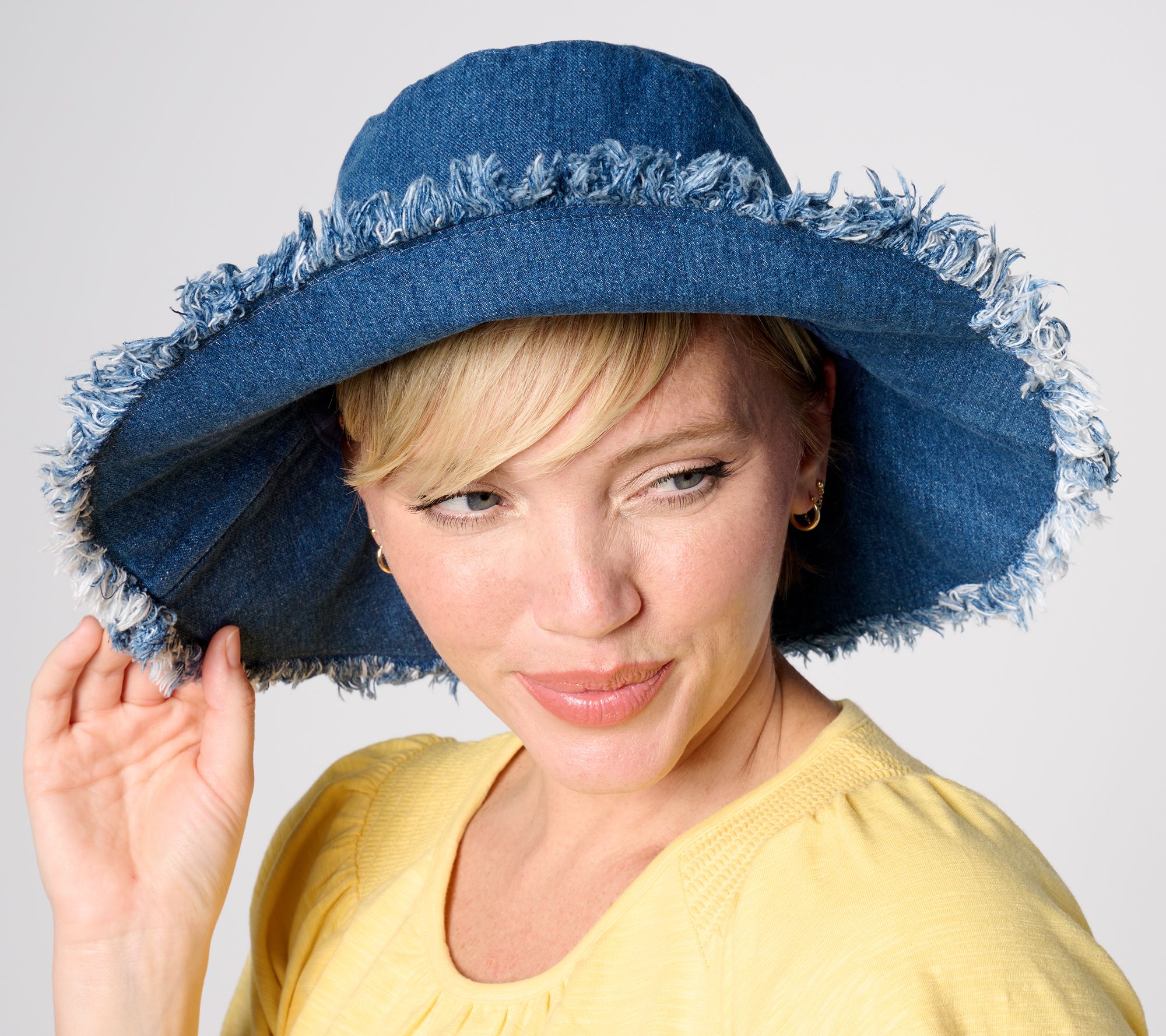 Sprigs Denim Wide Brim Fringe Sun Hat, Size One size, Medium Wash