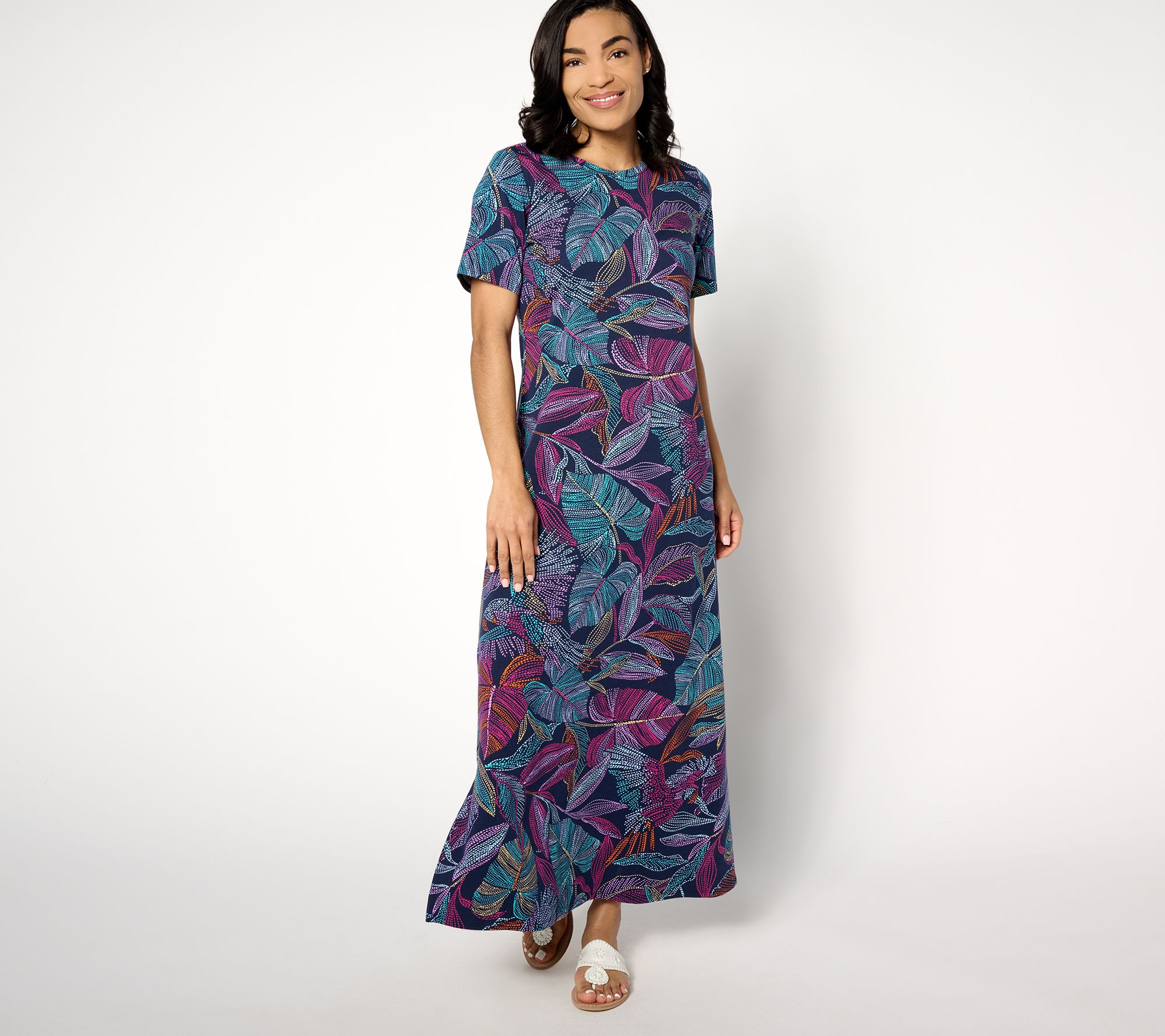 Denim & Co. Beach Tall Printed Jersey Short Slv Maxi Dress