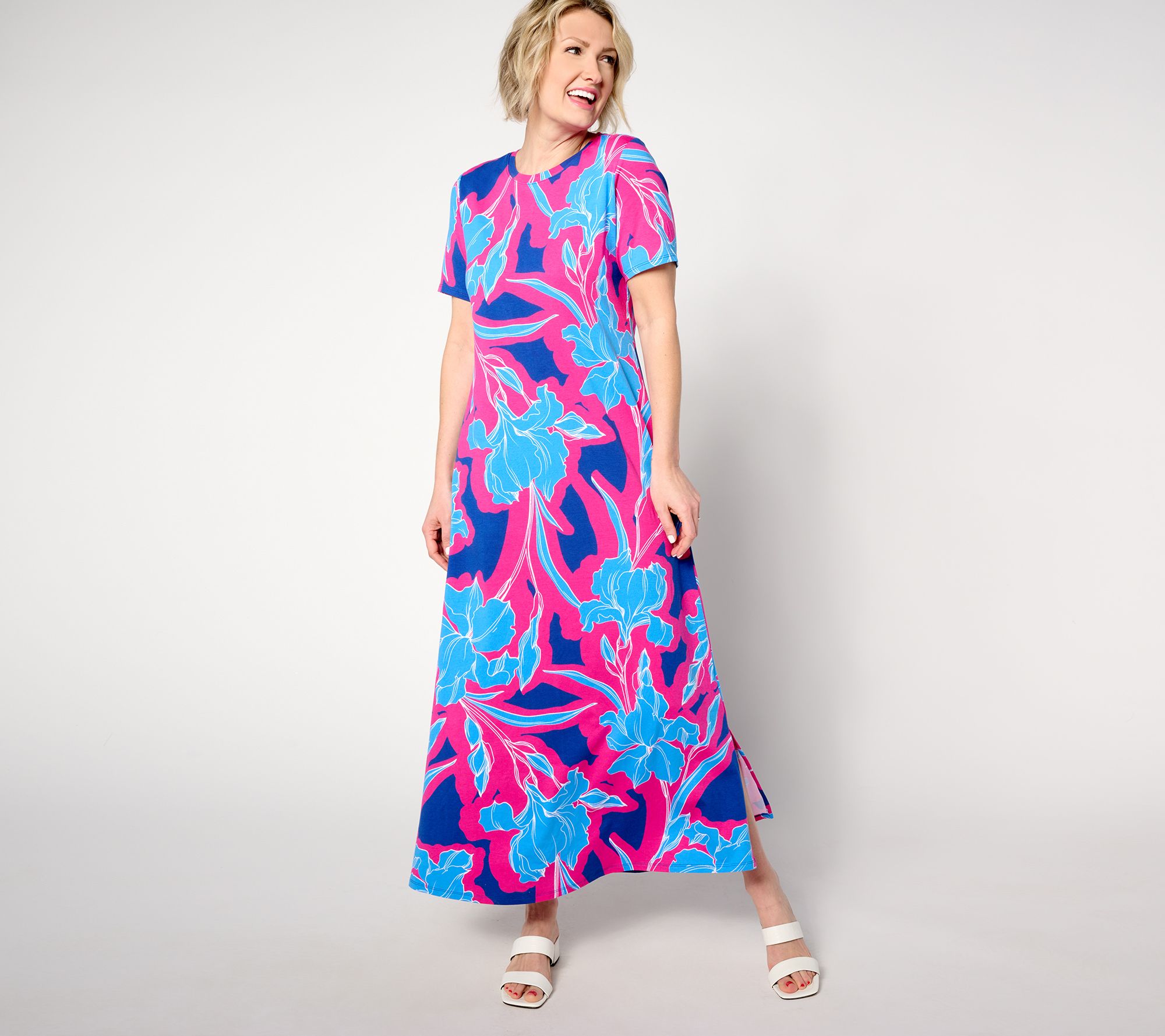 Denim & Co. Beach Tall Printed Jersey Short Slv Maxi Dress