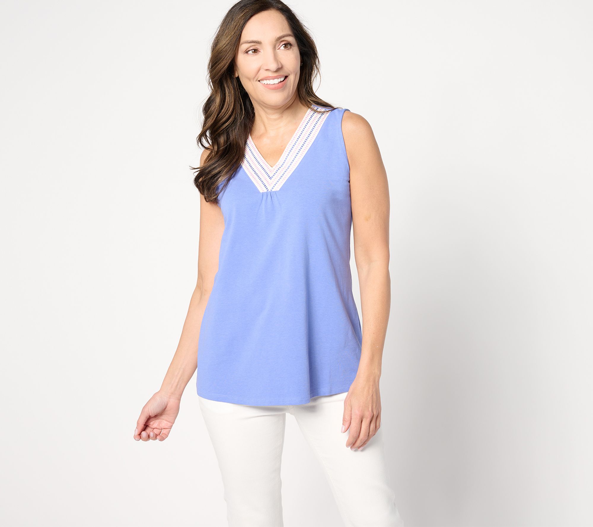 Denim & Co. Favorite Jersey Embroidered V-Neck Top
