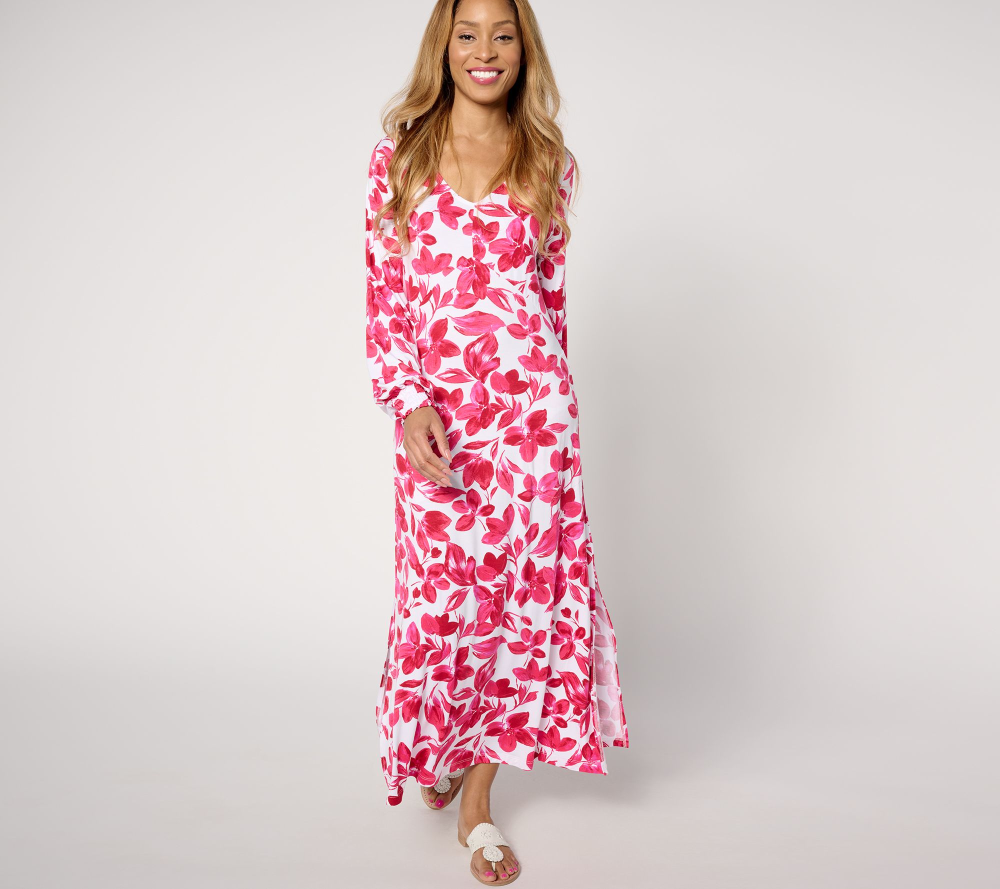 Belle by Kim Gravel Reg Rayon Spandex Blushing Blooms Maxi Dress