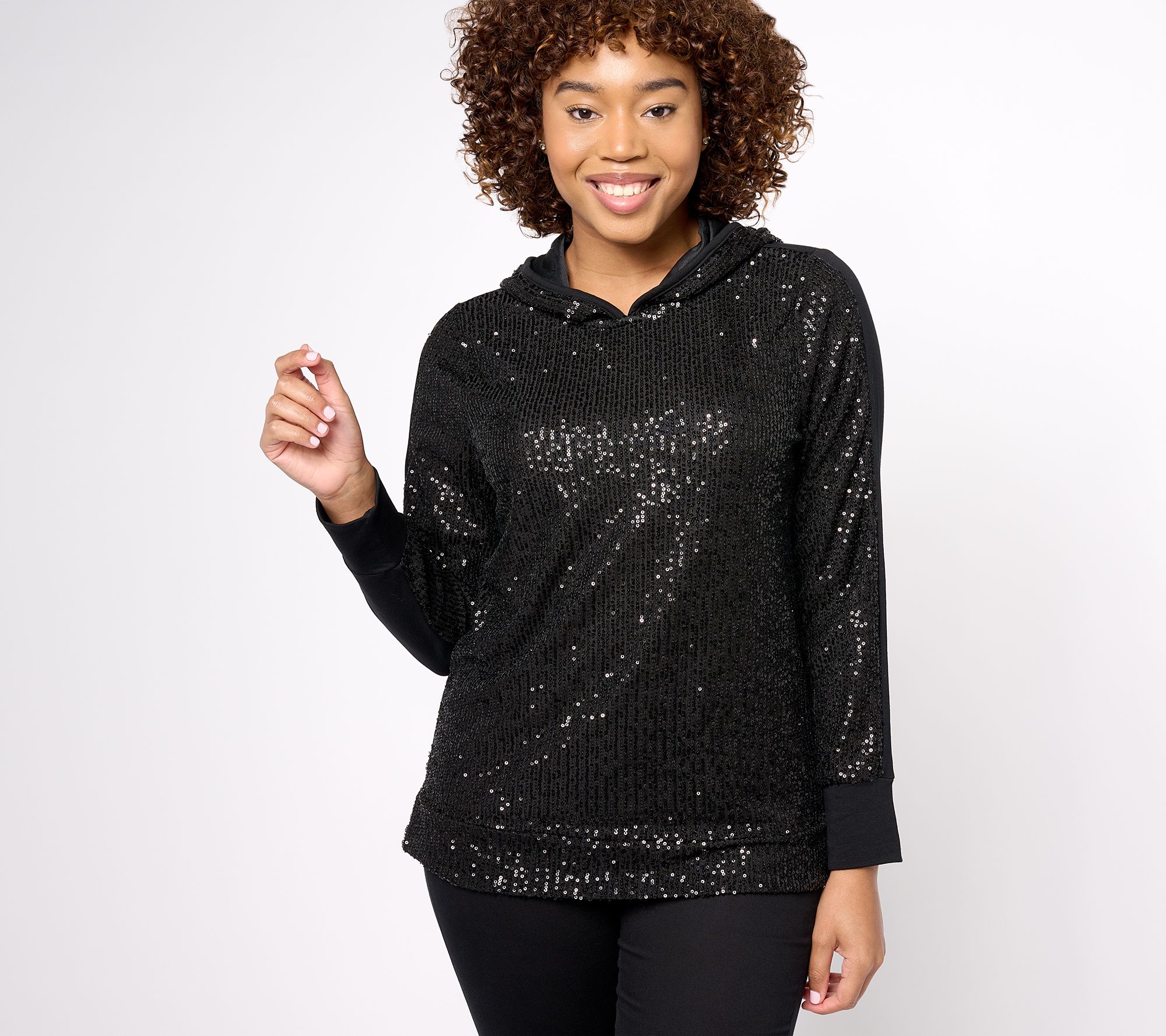 "As Is" Jingle Belles by Kim Gravel Sequin Front French Terry Hood Top
