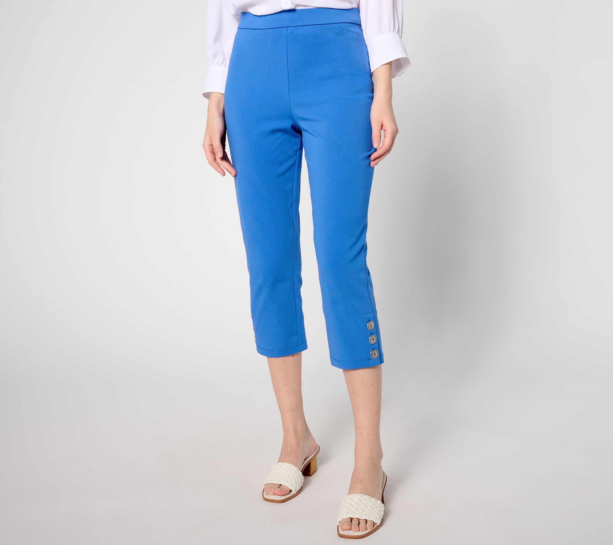  Susan Graver Weekend Premium Stretch Slim Leg Capri Pant with Buttons - A653124