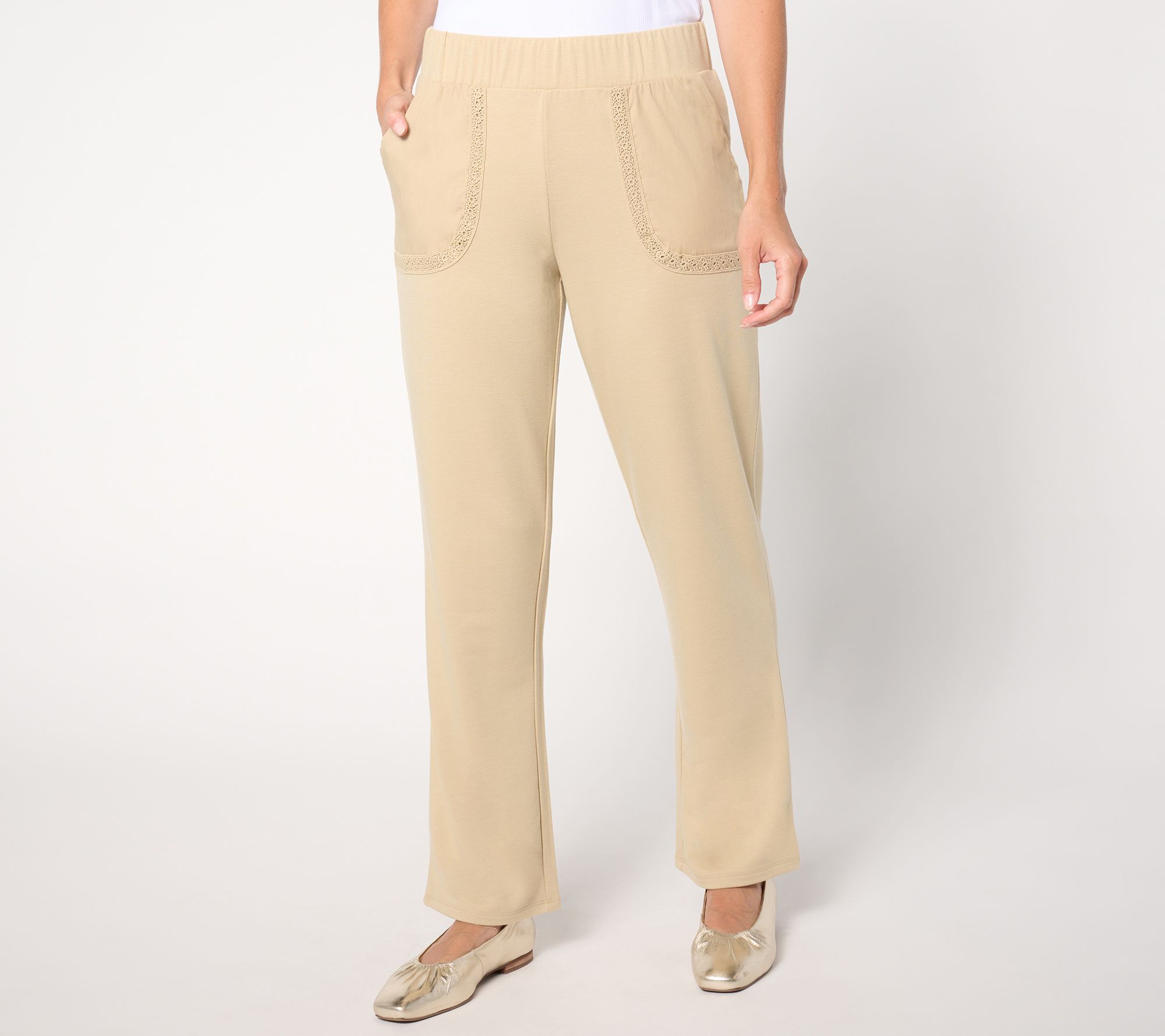 LOGO Life by Lori Goldstein Petite Wide Leg Pants with Crochet