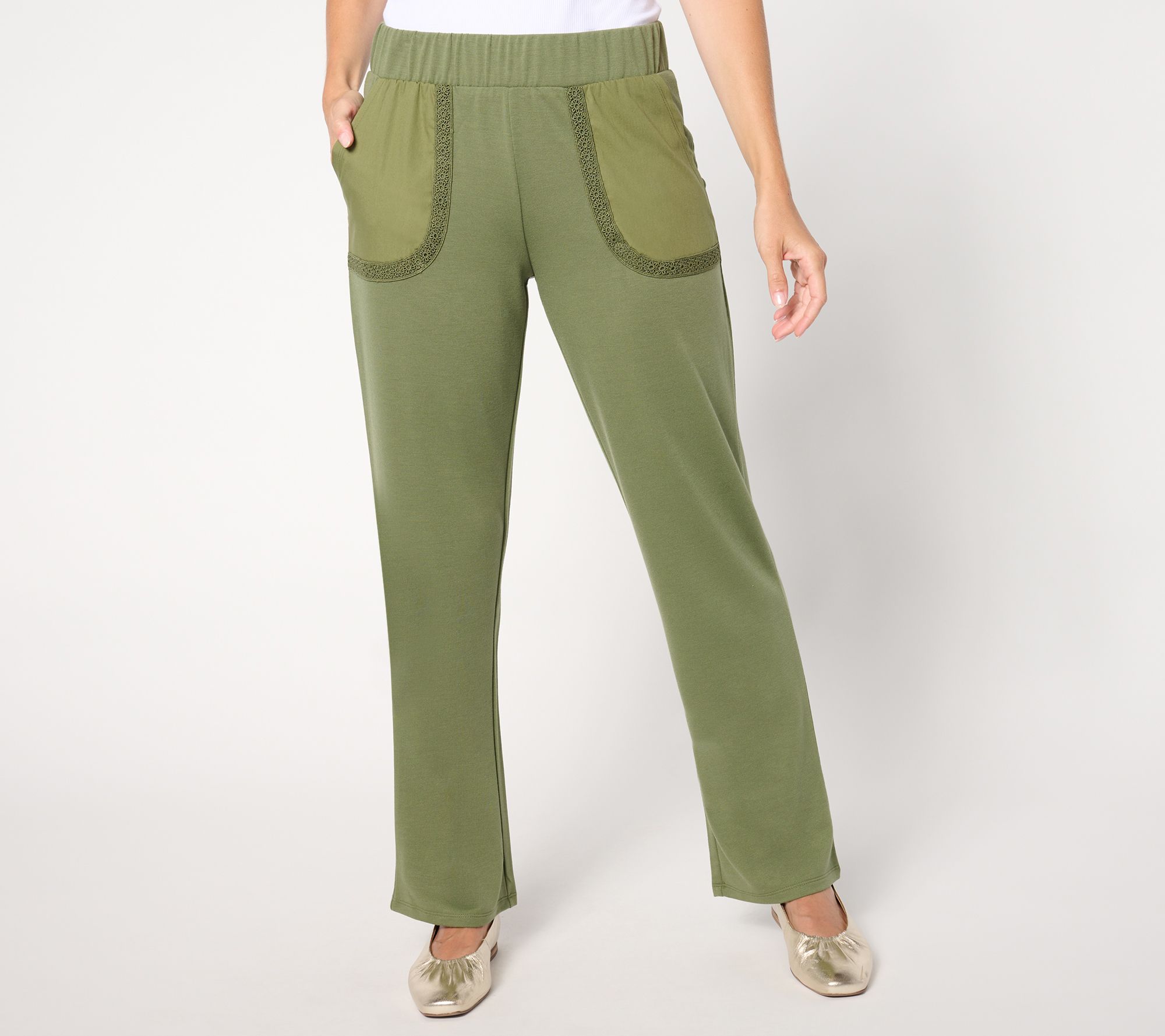LOGO Life by Lori Goldstein Petite Wide Leg Pants with Crochet