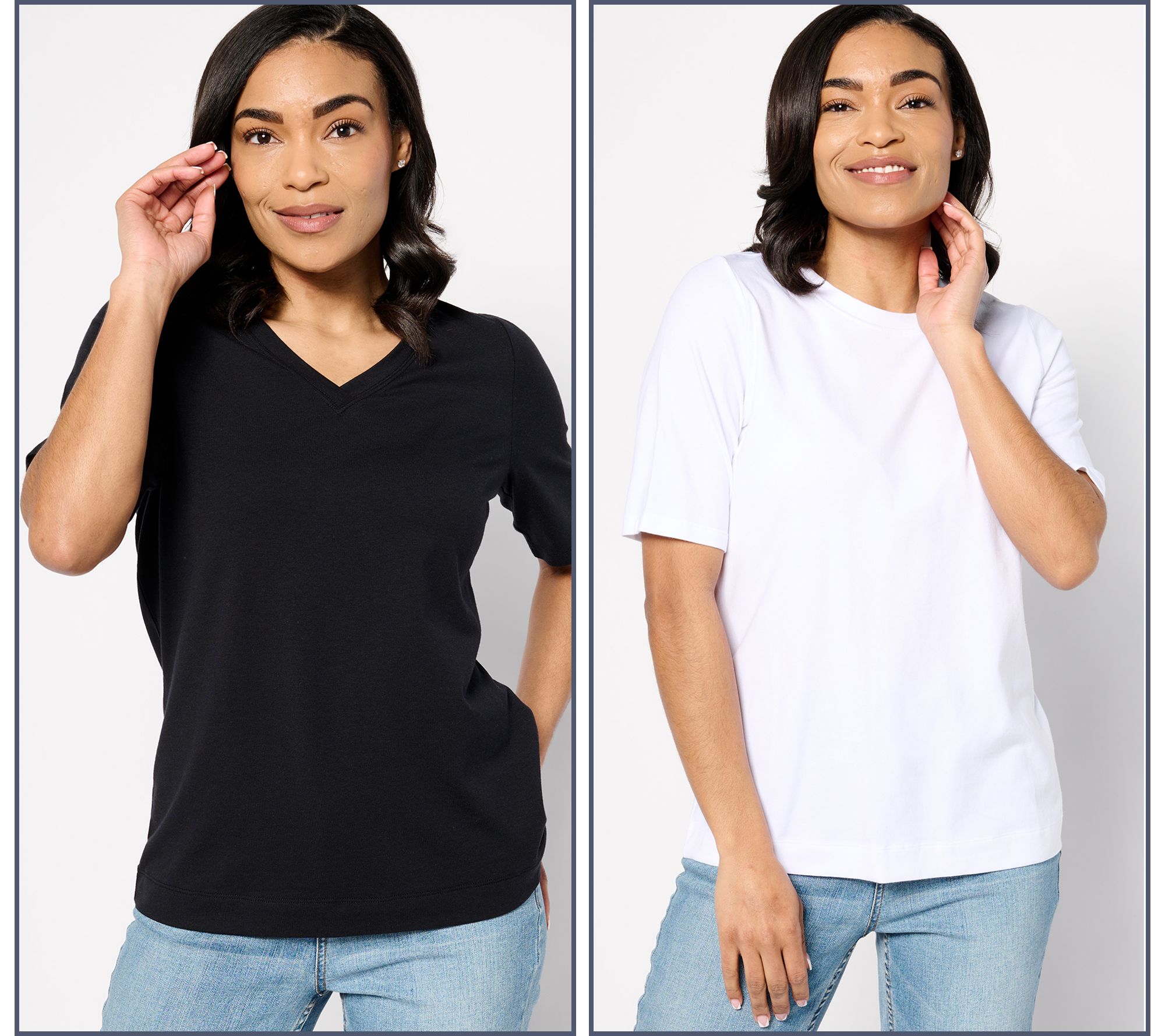 "As Is" Belle by Kim Gravel TripleLuxe Knit Set of 2 Elbow Sleeve Tops