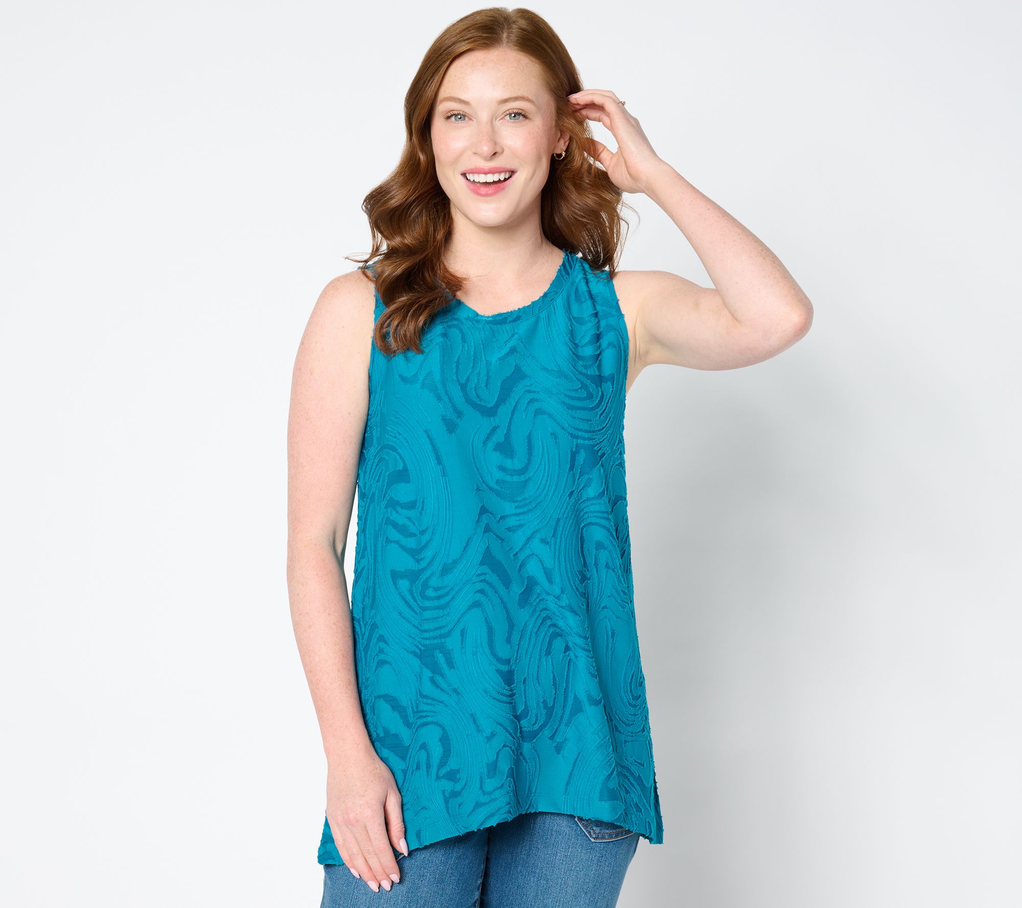 LOGO by Lori Goldstein Sleeveless Crew Neck Jacquard Top