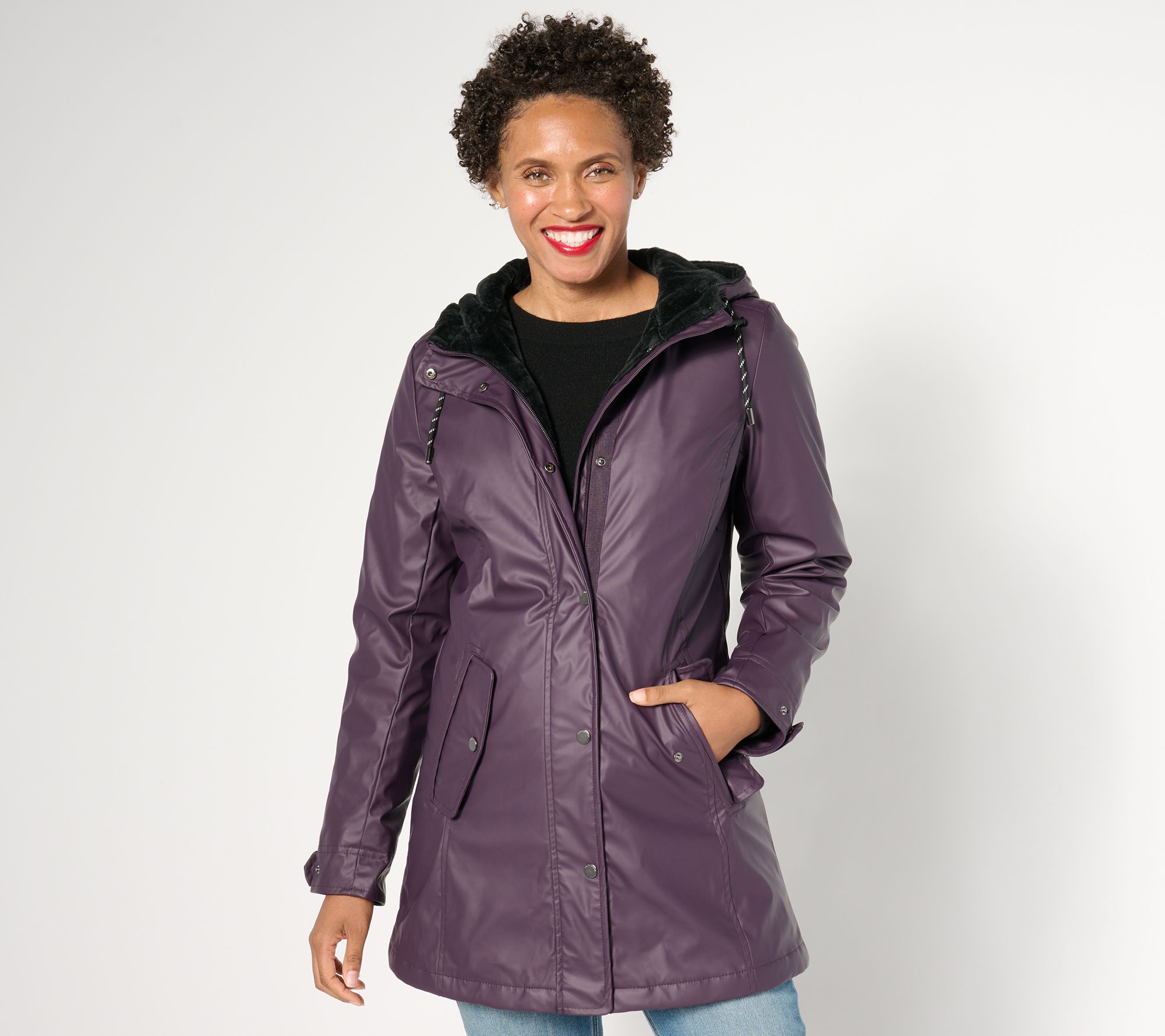 Weatherproof Water Resistant Rain Coat with Drawcord Hood QVC