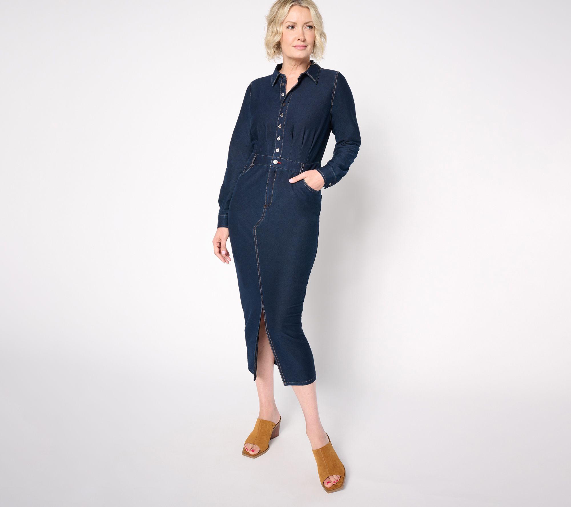 Peace Love World Denim Regular Knit Long Sleeve Dress