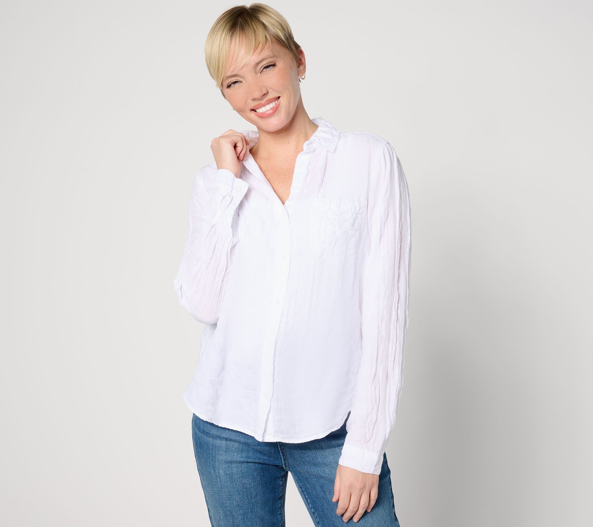 "As Is" Side Stitch Long- Sleeve Button- Front Shirt