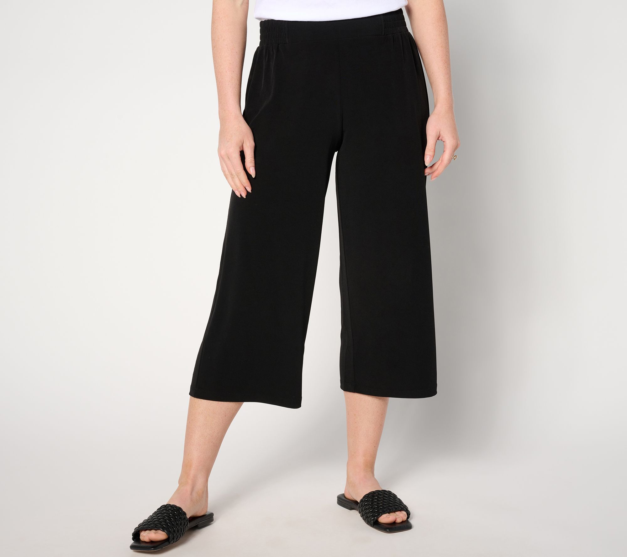 "As Is" Susan Graver Reg Liquid Knit Wide-Leg Pants with Smocking