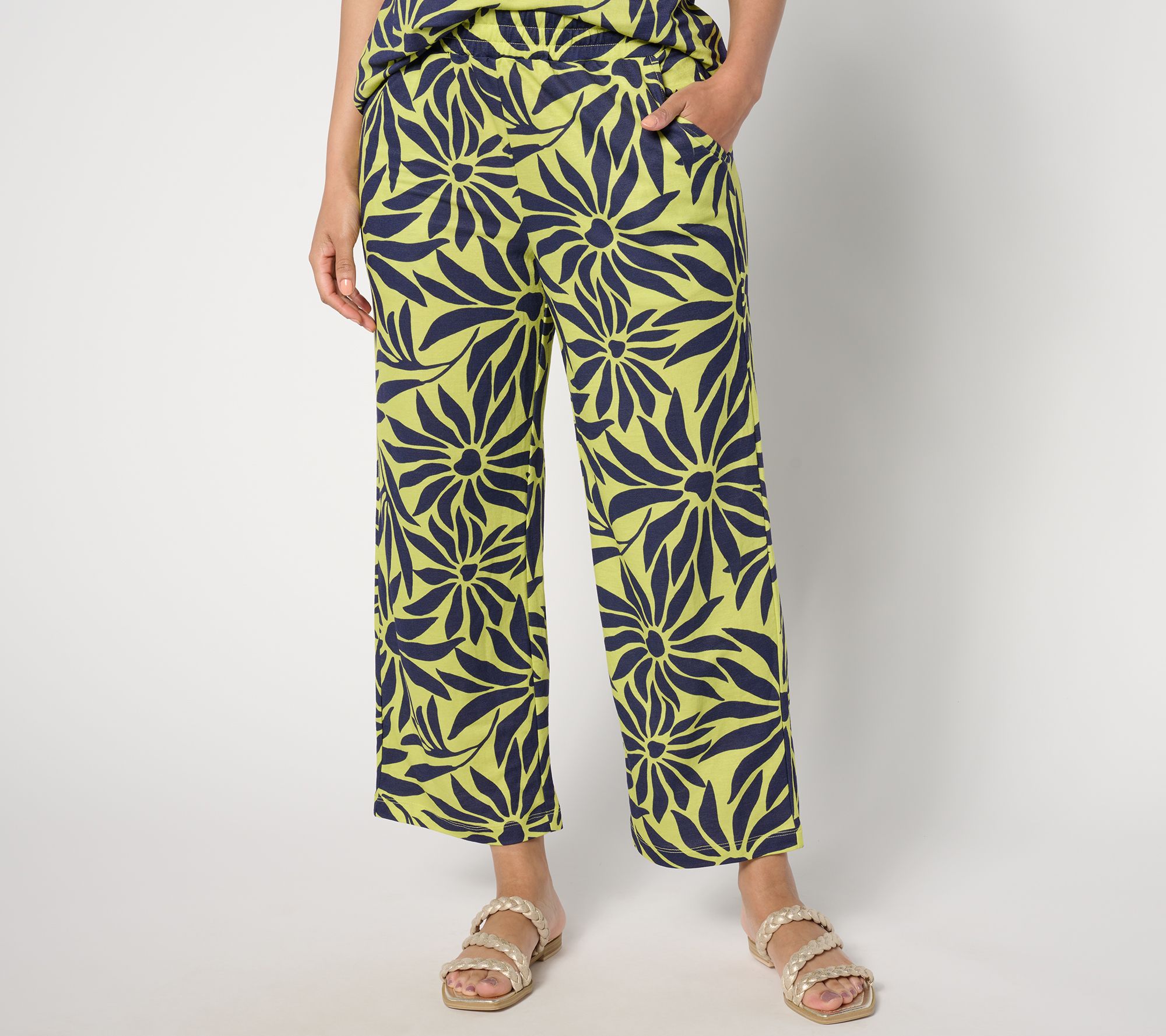 "As Is" Belle Beach by Kim Gravel Reg Cabana Knit Cropped Pants