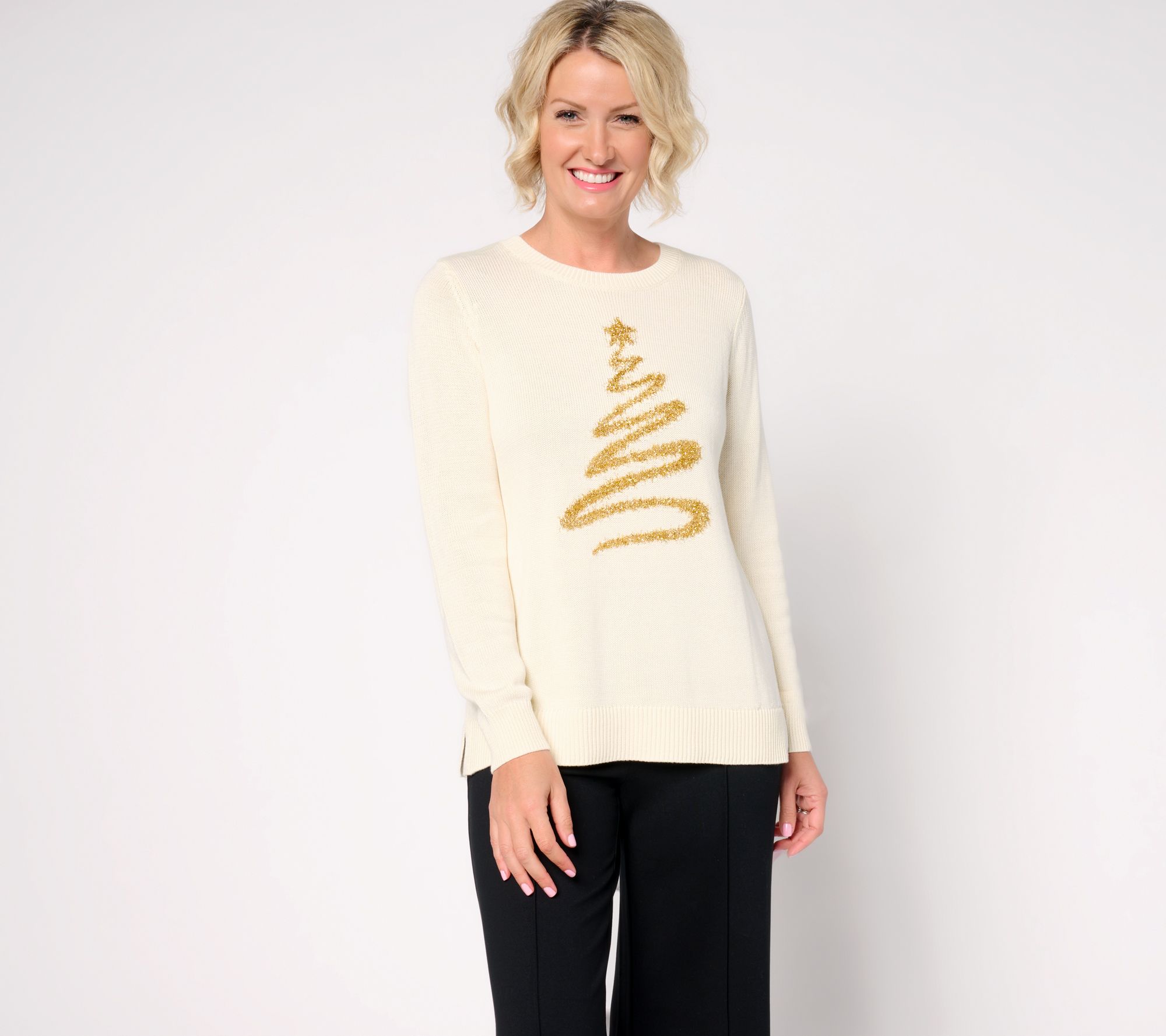 Jingle Belles by Kim Gravel Gold Lurex Oh Christmas Tree Sweater
