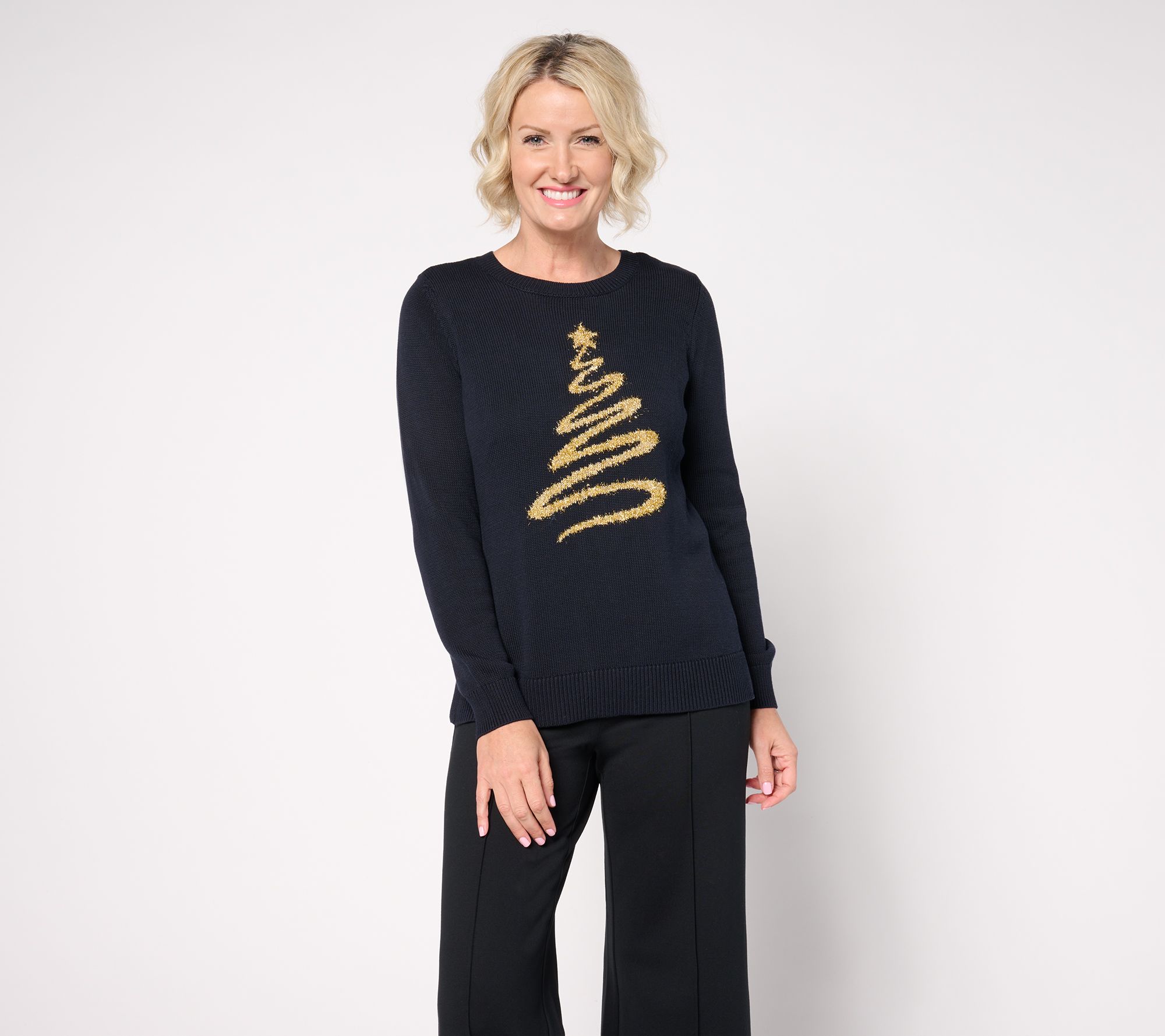 Jingle Belles by Kim Gravel Gold Lurex Oh Christmas Tree Sweater