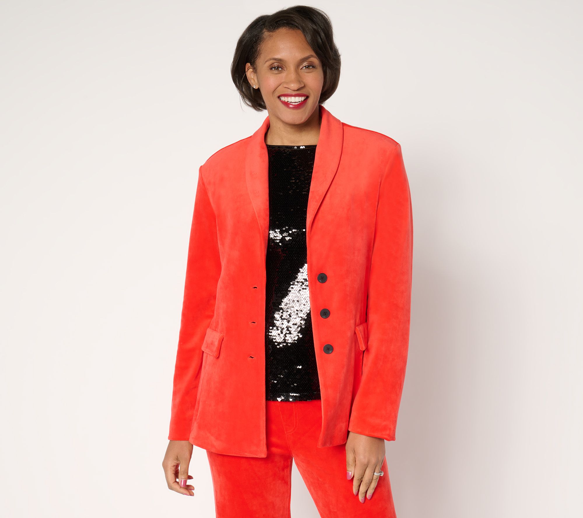 by Stacy London Plush Velour Blazer with Shawl Collar