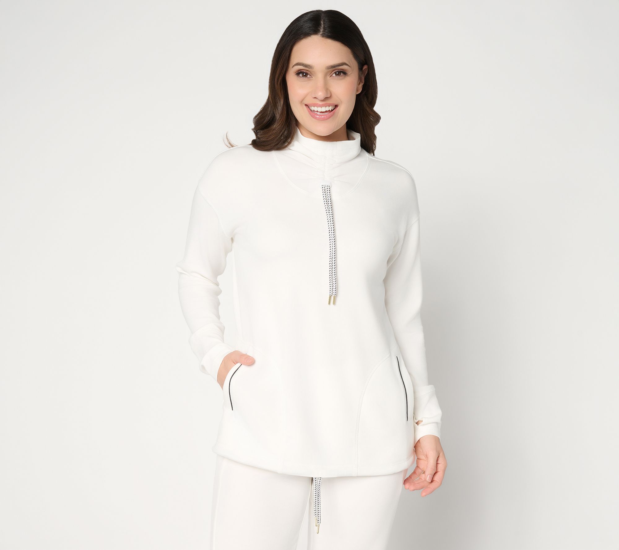 Belle by Kim Gravel ScubaLuxe Ruched Mock Neck w/ Pockets