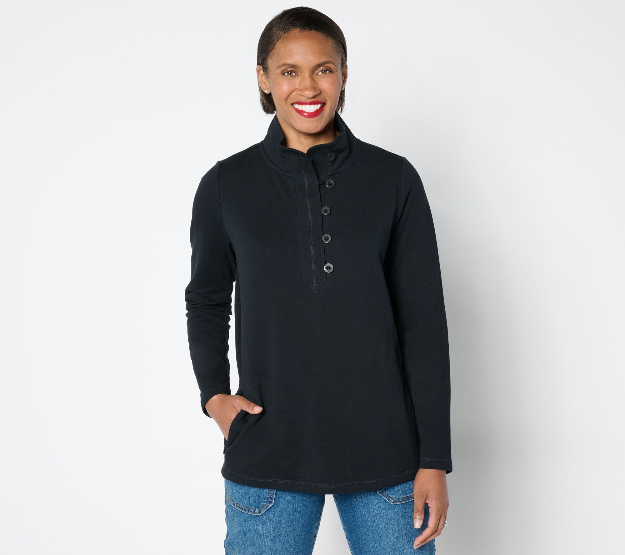 "As Is" Sport Savvy Brushed French Terry Button Closure Pullover