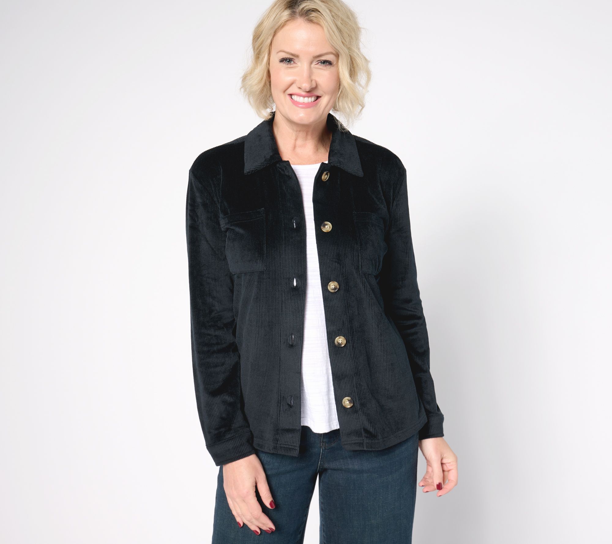 MUK LUKS Cord Rib Button-Front Shacket