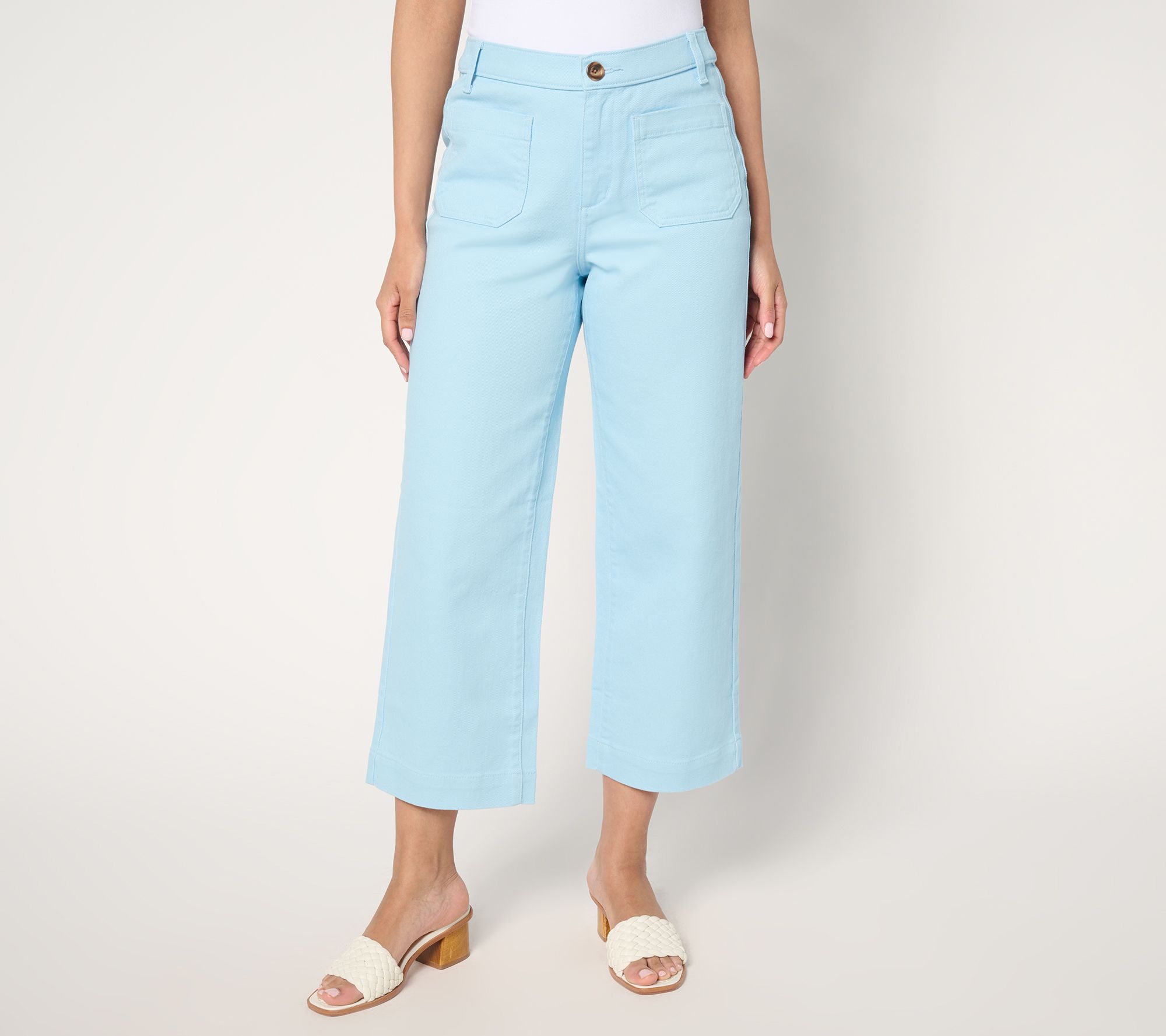 Denim & Co. Petite Twill Wide Leg Crop Pant w/ Patch Pockets