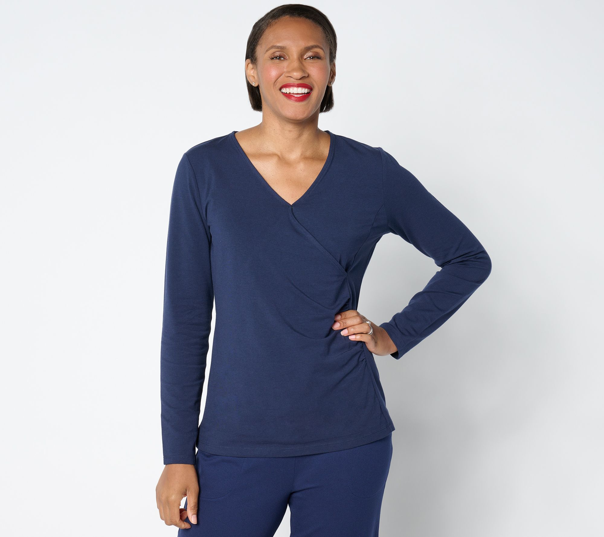 "As Is" Denim & Co. Signature Knit Long Sleeve Wrap Top