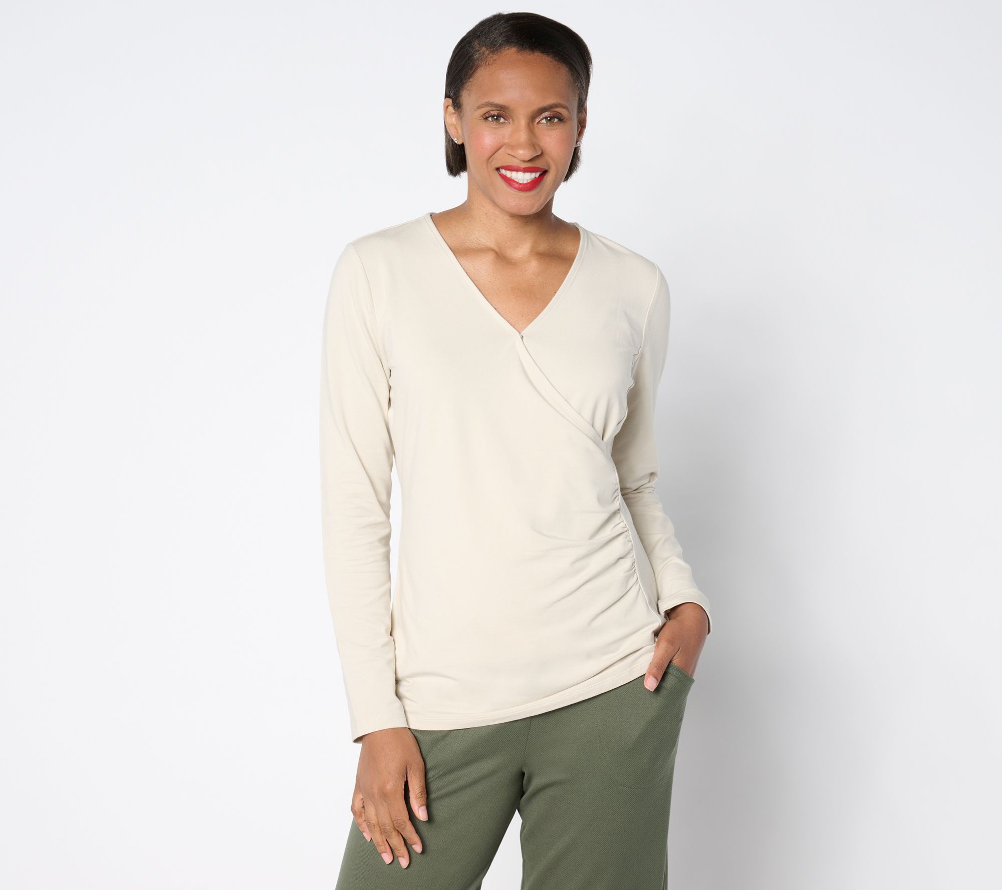 "As Is" Denim & Co. Signature Knit Long Sleeve Wrap Top