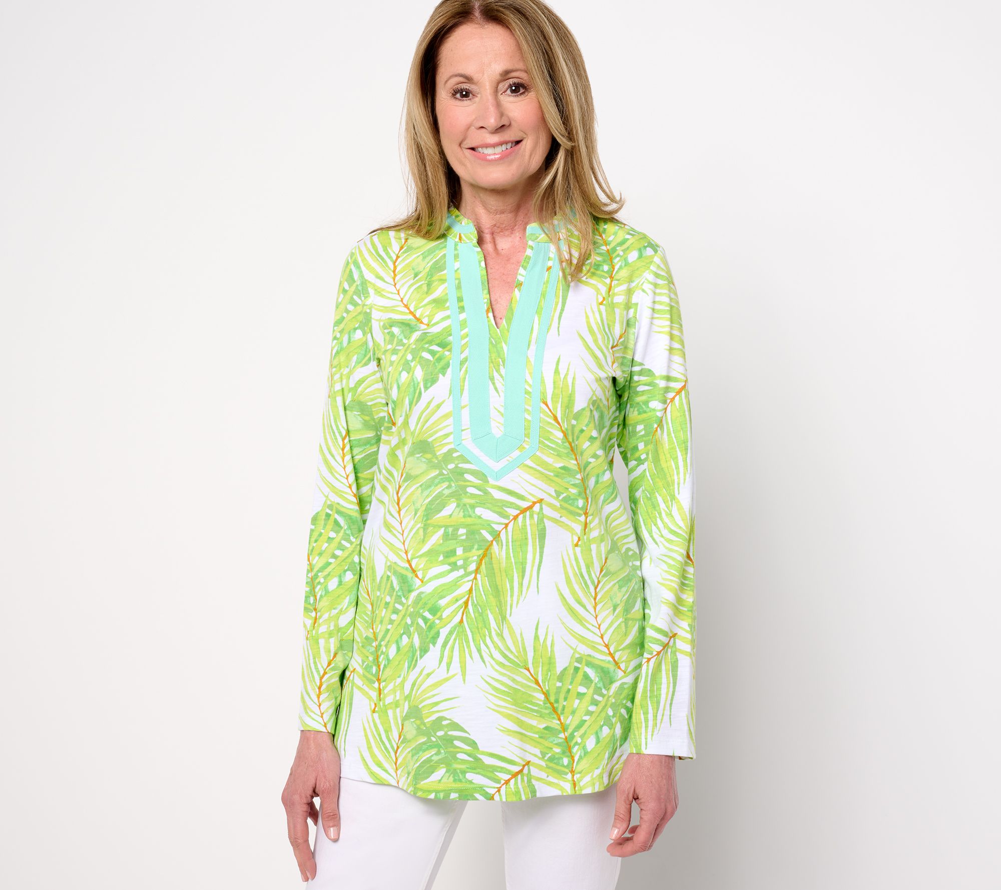 Bellisima by Kim Gravel Regular Palm Party Boutique Ribbon Trim Top