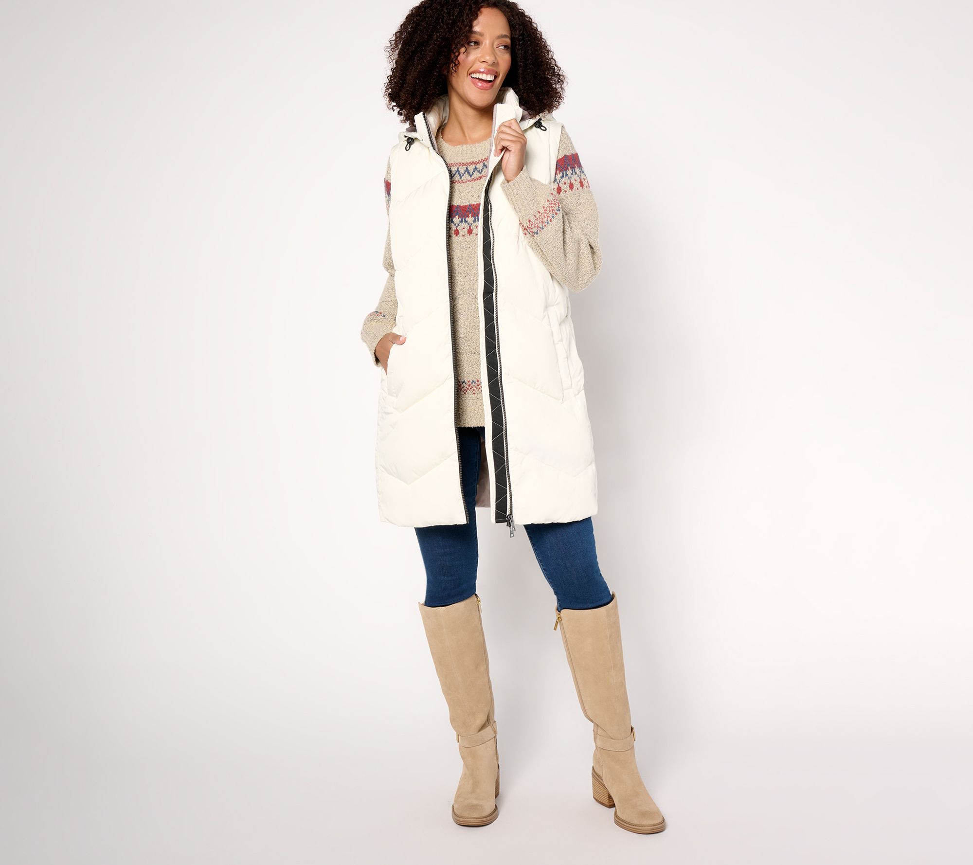 "As Is" Nuage Petite Chevron Quilted Puffer Jacket with Removable Hood