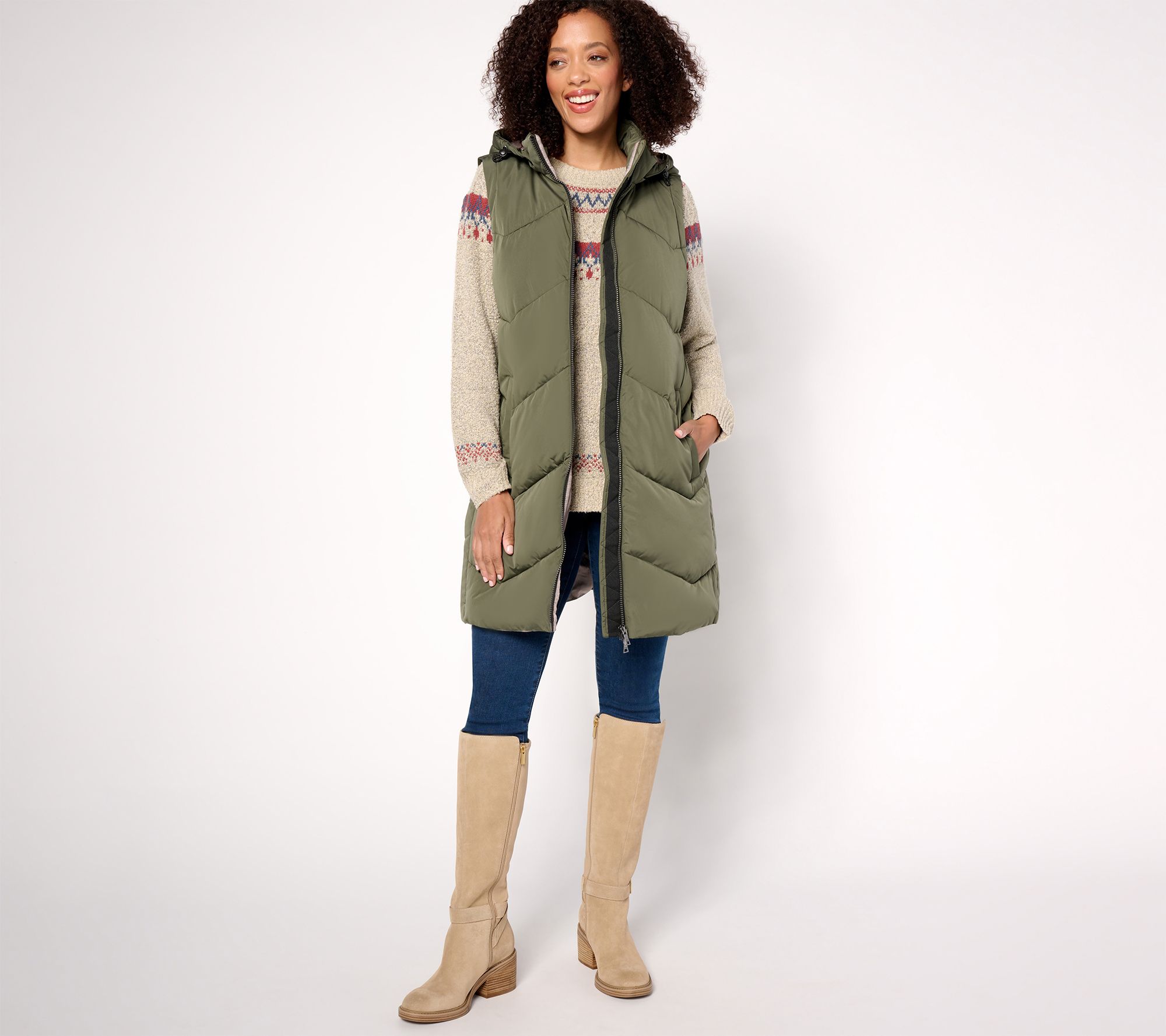 "As Is" Nuage Petite Chevron Quilted Puffer Jacket with Removable Hood