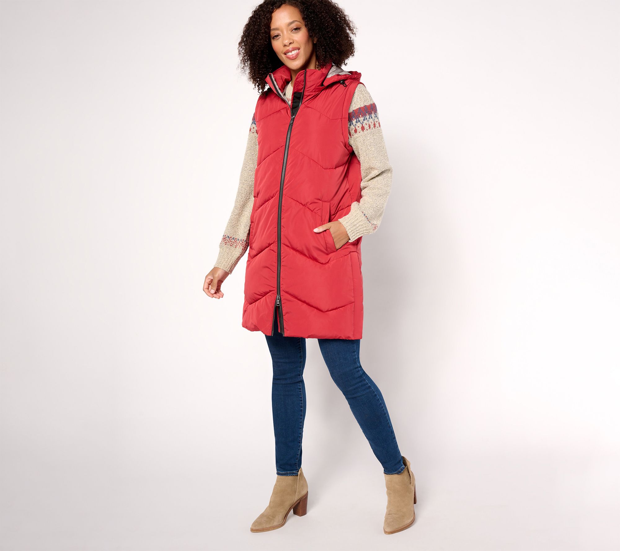 "As Is" Nuage Petite Chevron Quilted Puffer Jacket with Removable Hood