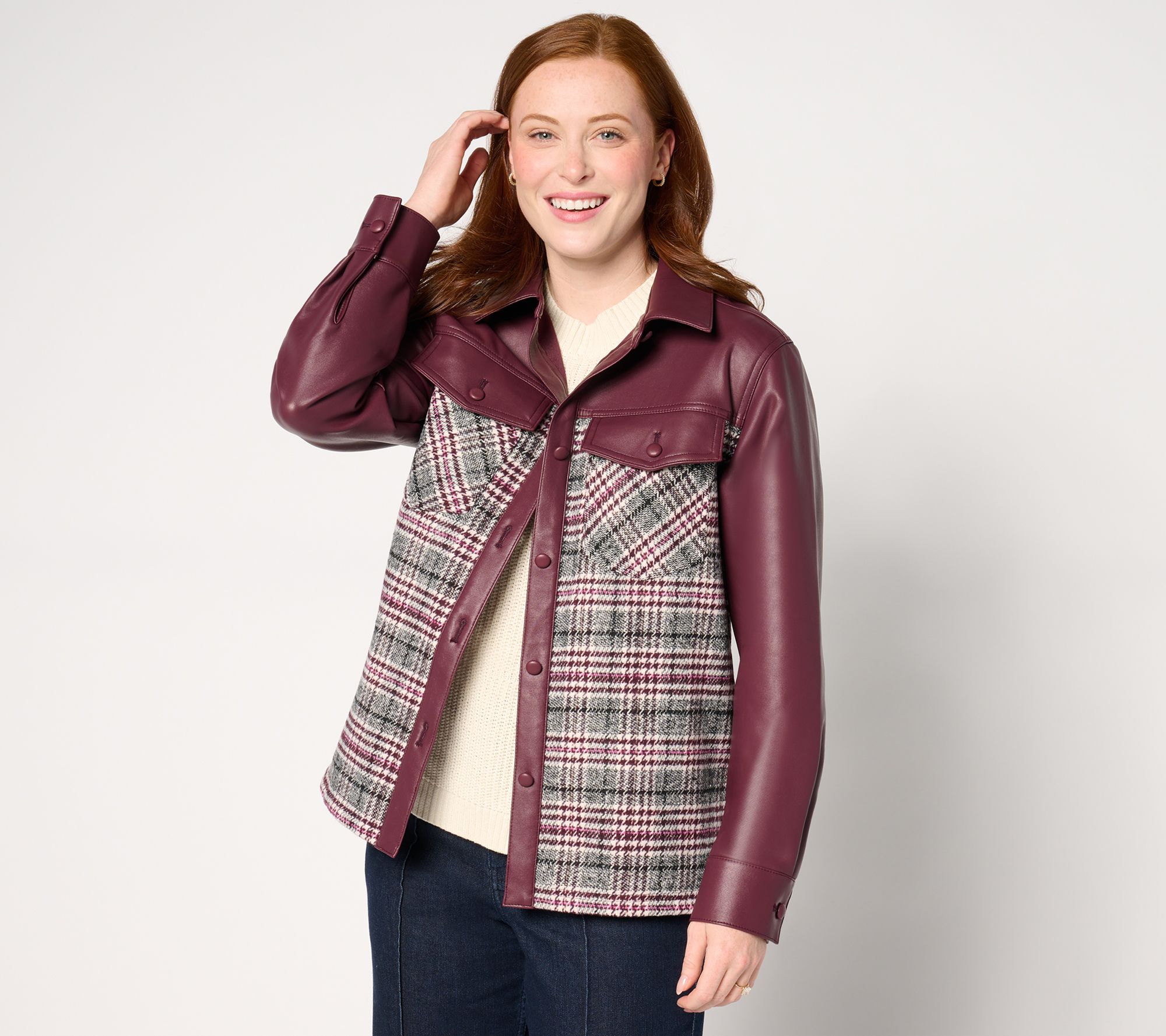 "As Is" Belle by Kim Gravel Faux Leather and Boucle Tweed Shacket