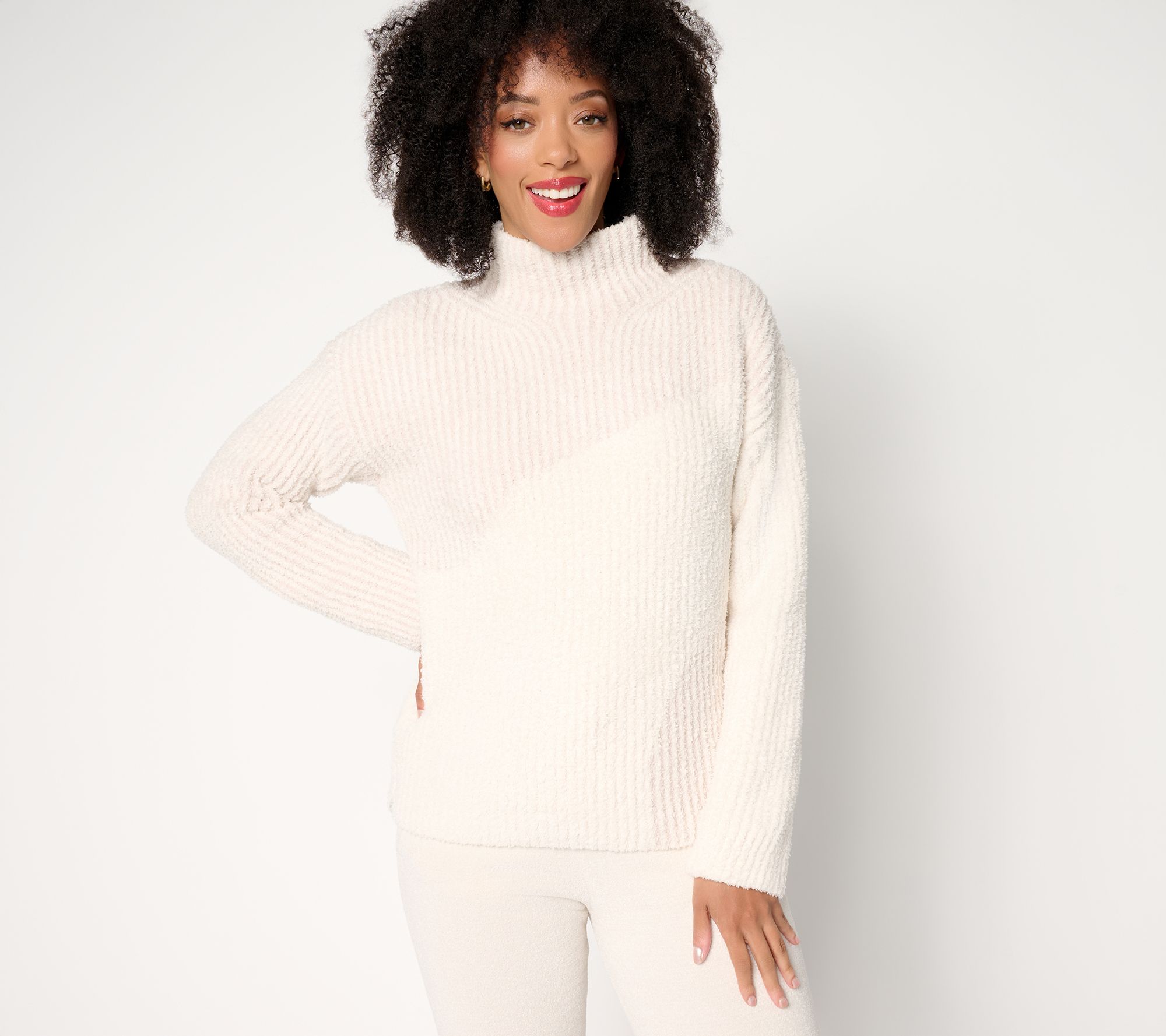 Barefoot Dreams CozyChic Contrast Rib Mock Neck Pullover