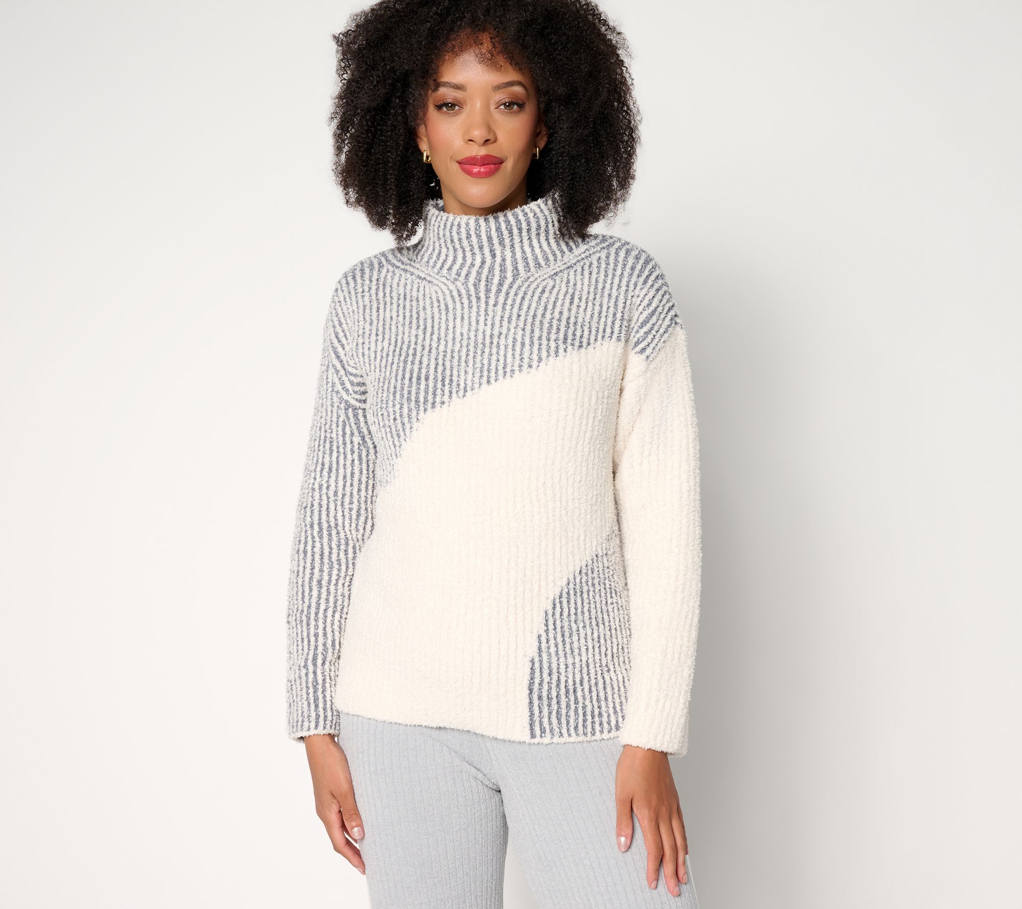 Barefoot Dreams CozyChic Contrast Rib Mock Neck Pullover