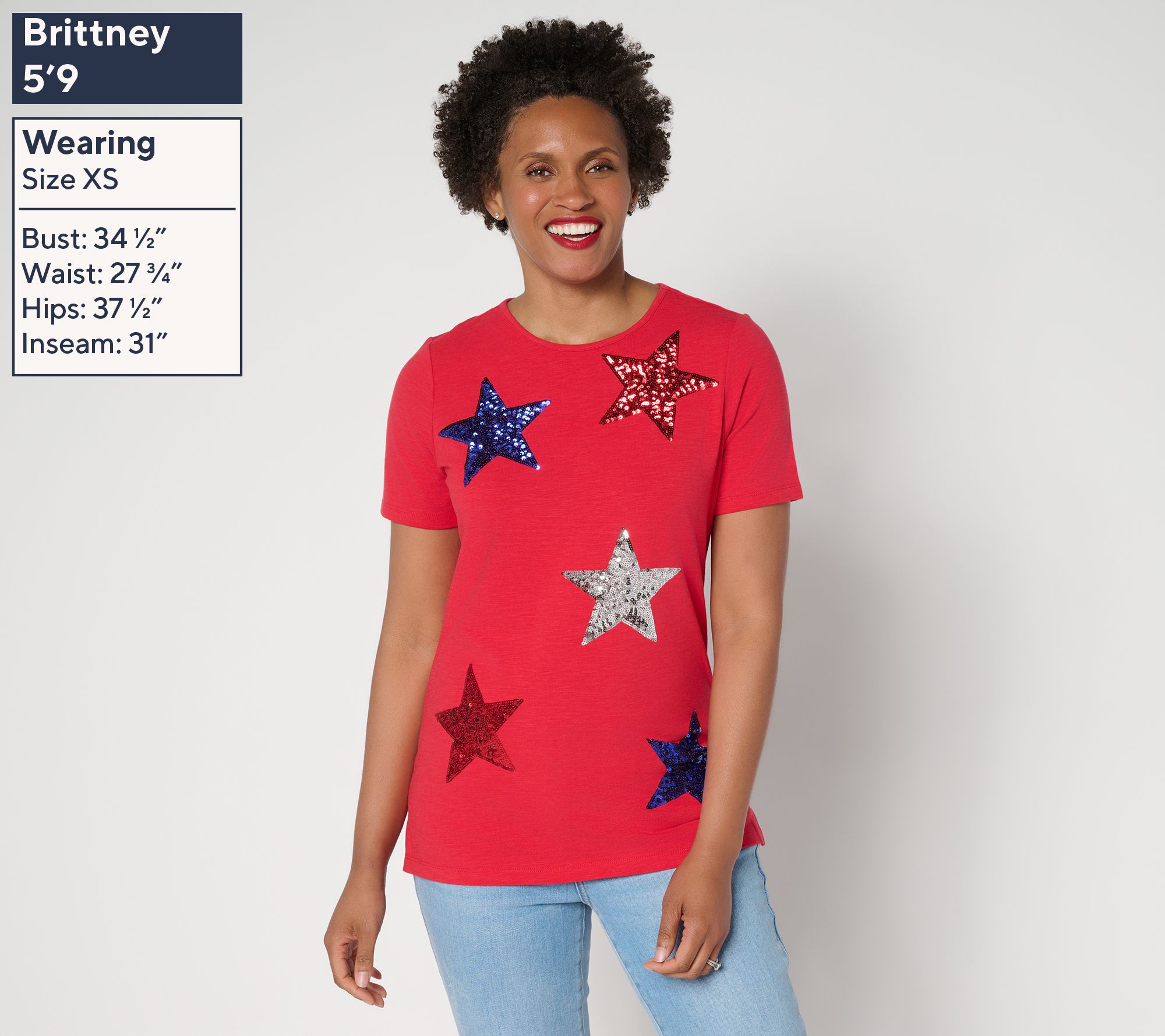 Quacker Factory Lucky Stars Sequin Short Sleeve Top - QVC.com
