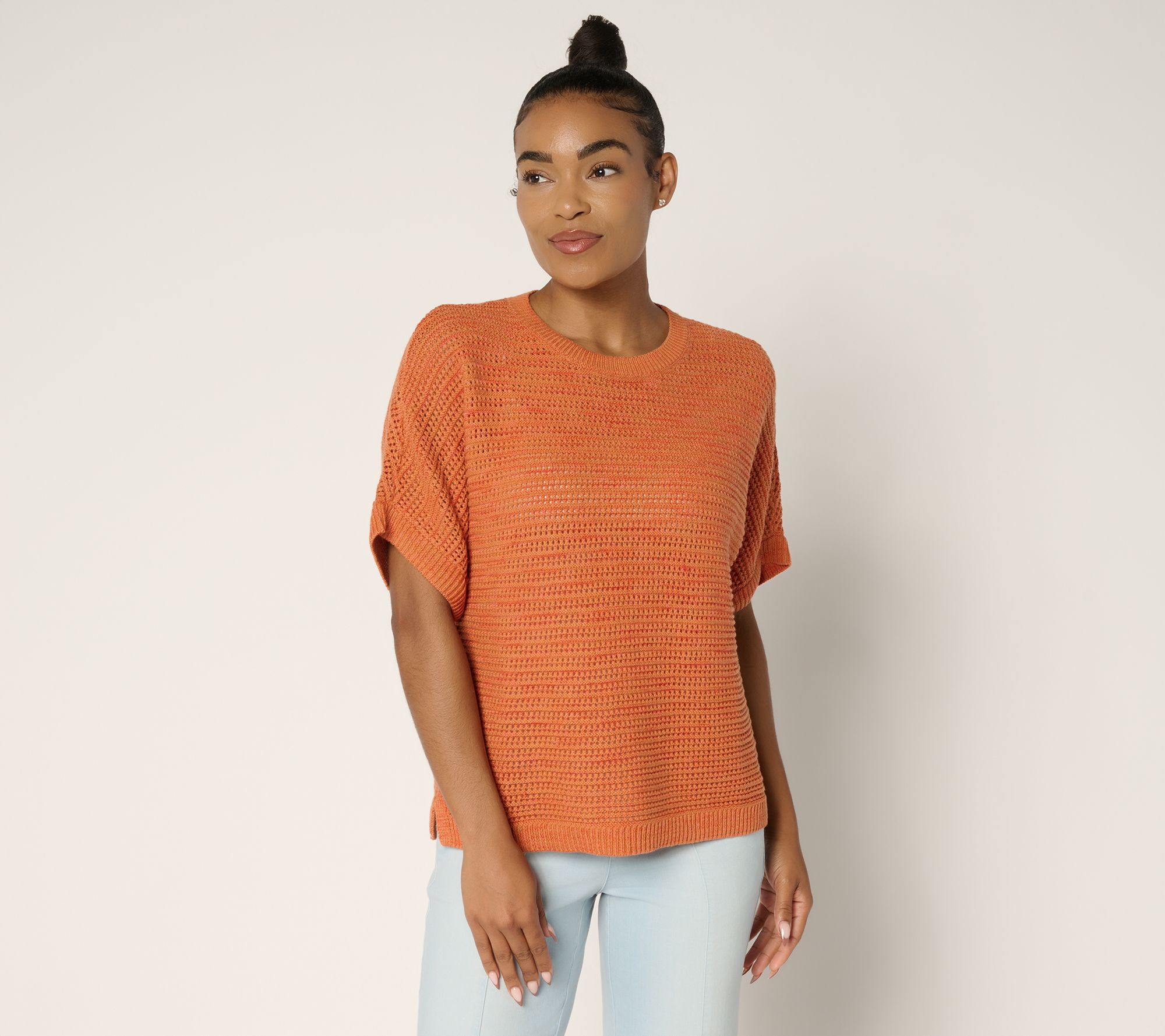Joan Rivers Open Knit Dolman Short-Sleeve Sweater
