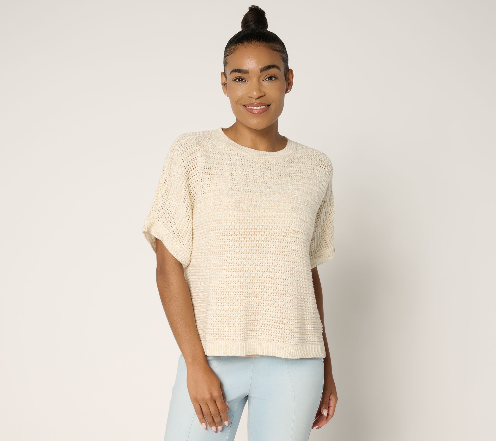 Joan Rivers Open Knit Dolman Short-Sleeve Sweater