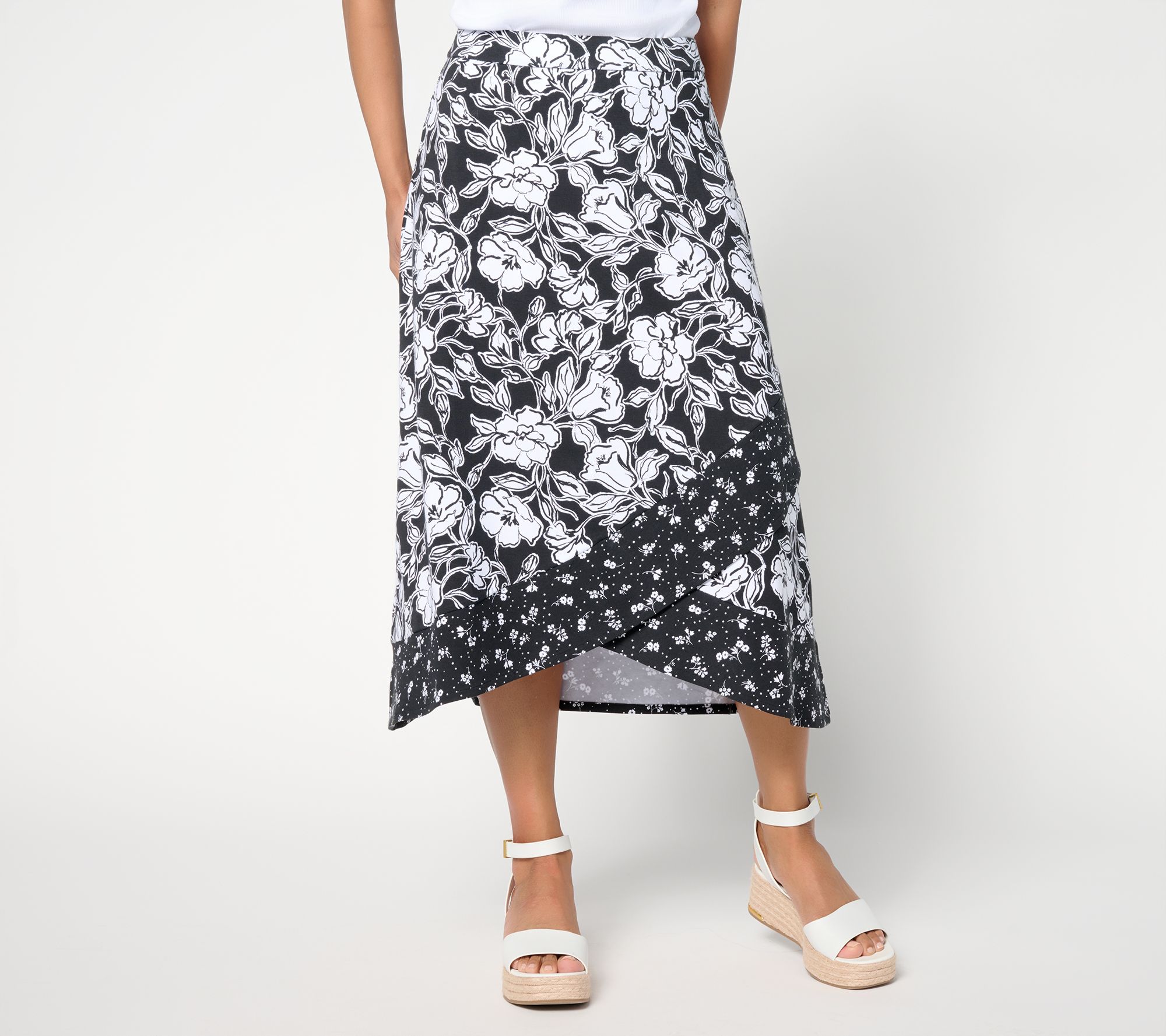 Isaac Mizrahi Live! Regular A-La-Modal Printed Faux Wrap Midi Skirt
