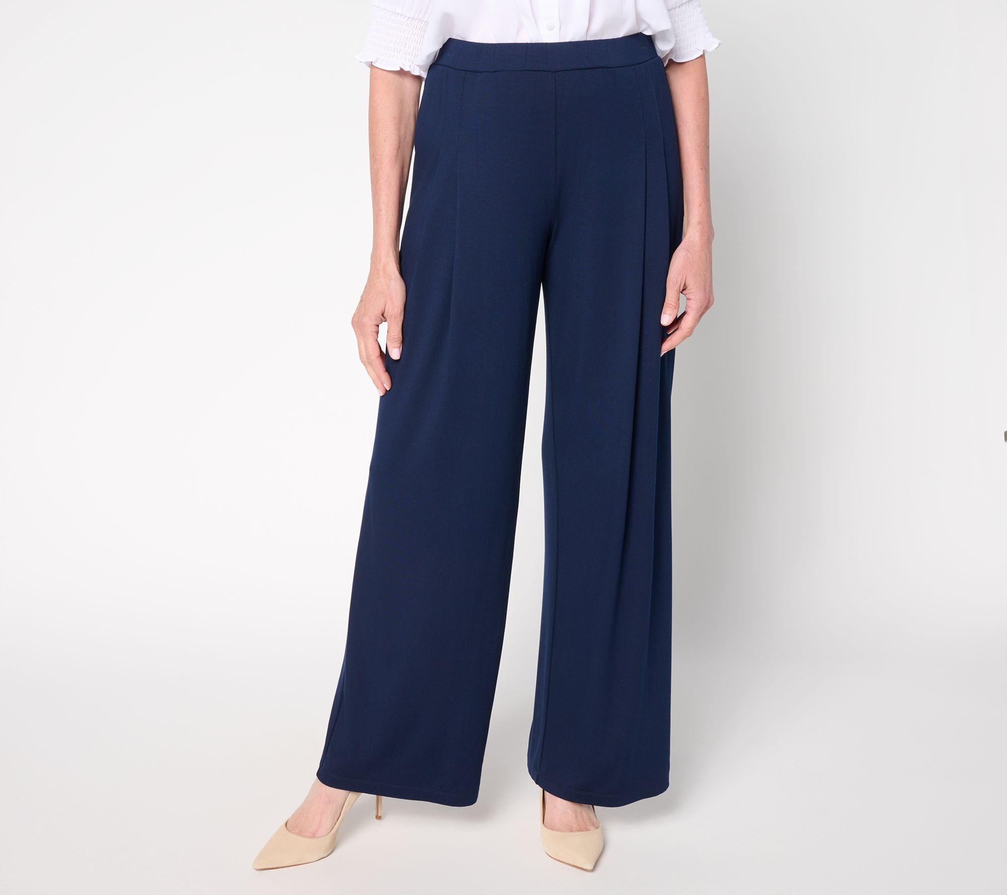Susan Graver Essentials Petite Rayon Allure Knit Pleated Pant
