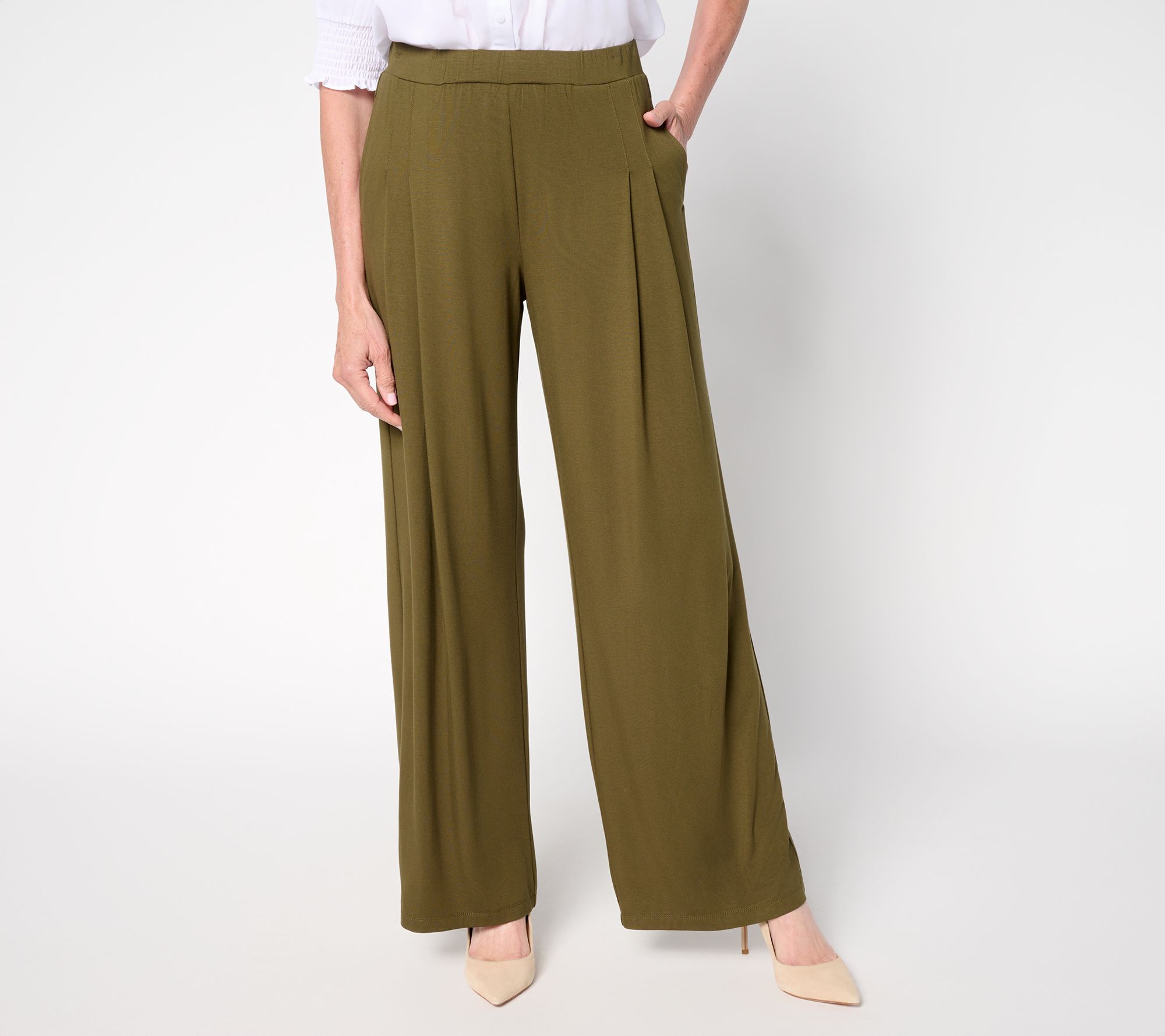 Susan Graver Essentials Petite Rayon Allure Knit Pleated Pant