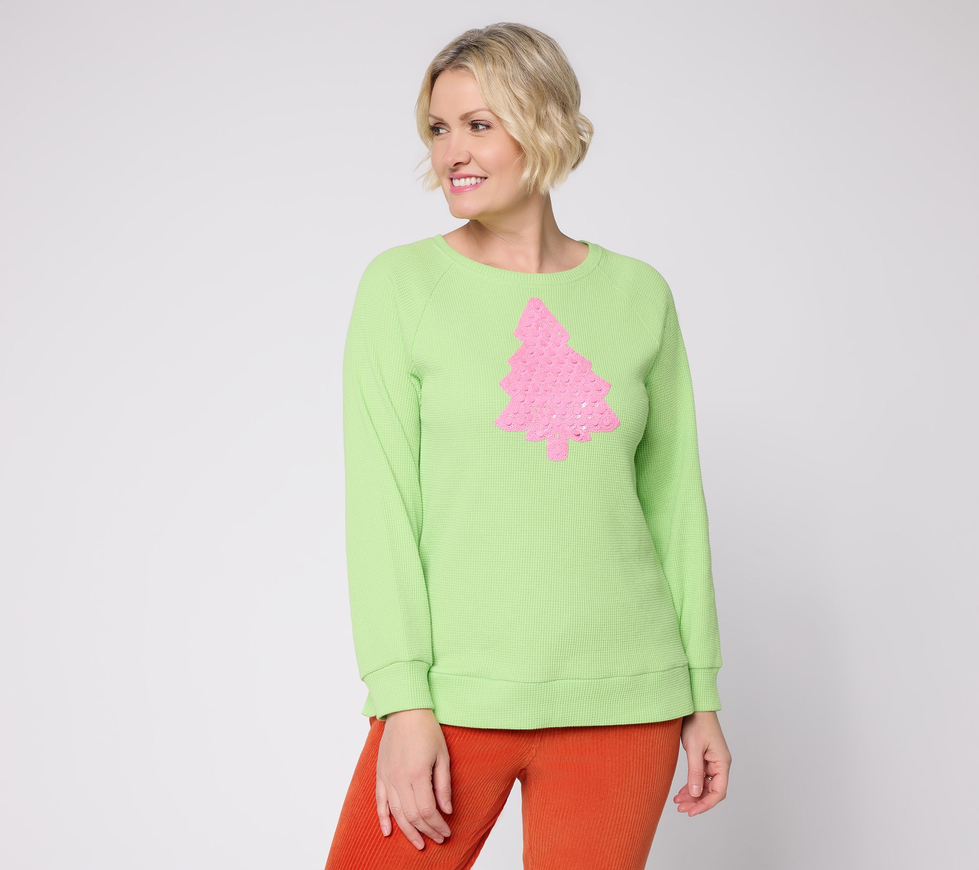 Quacker Factory Dreaming of a Pink Christmas Waffle Top