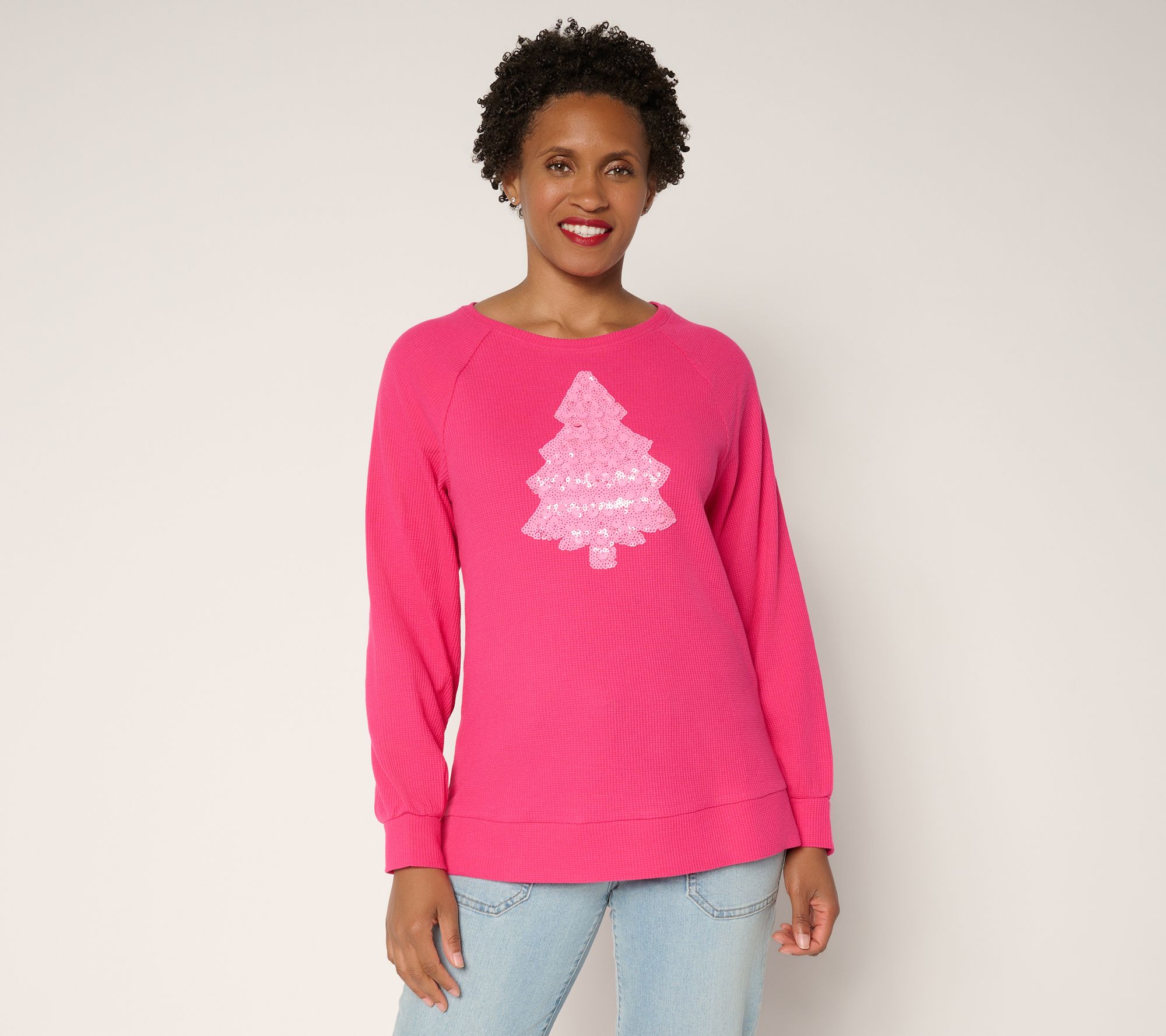 Quacker Factory Dreaming of a Pink Christmas Waffle Top